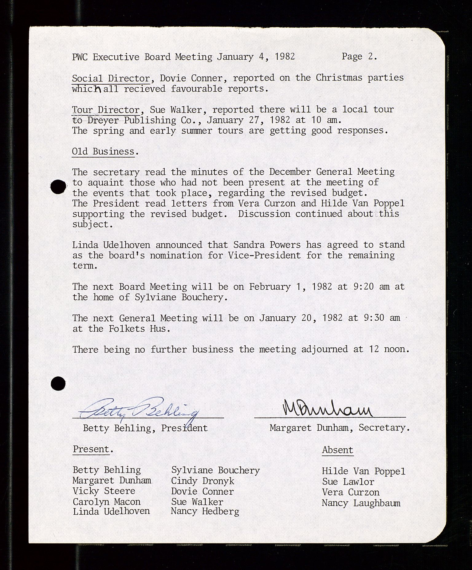 PA 1547 - Petroleum Wives Club, SAST/A-101974/A/Aa/L0001: Board and General Meeting, 1970-1983