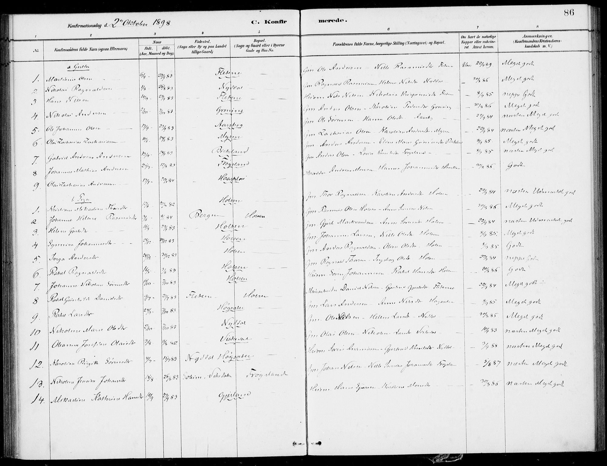 Førde sokneprestembete, SAB/A-79901/H/Haa/Haac/L0001: Parish register (official) no. C  1, 1881-1920, p. 86