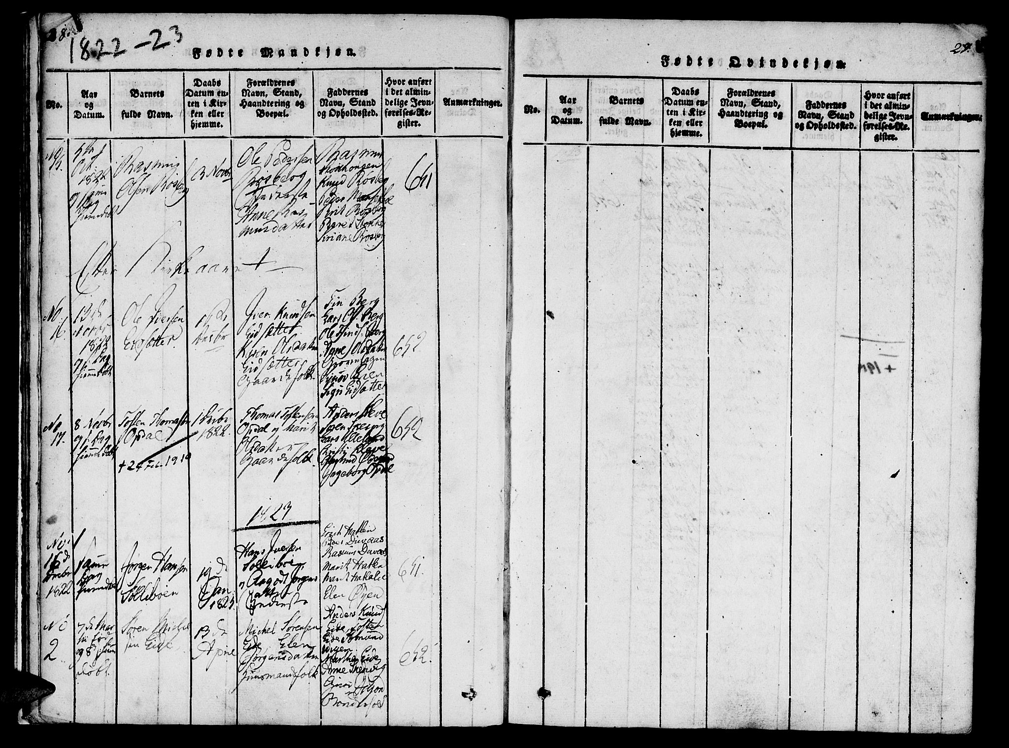 Ministerialprotokoller, klokkerbøker og fødselsregistre - Møre og Romsdal, SAT/A-1454/557/L0679: Parish register (official) no. 557A01, 1818-1843, p. 28-29
