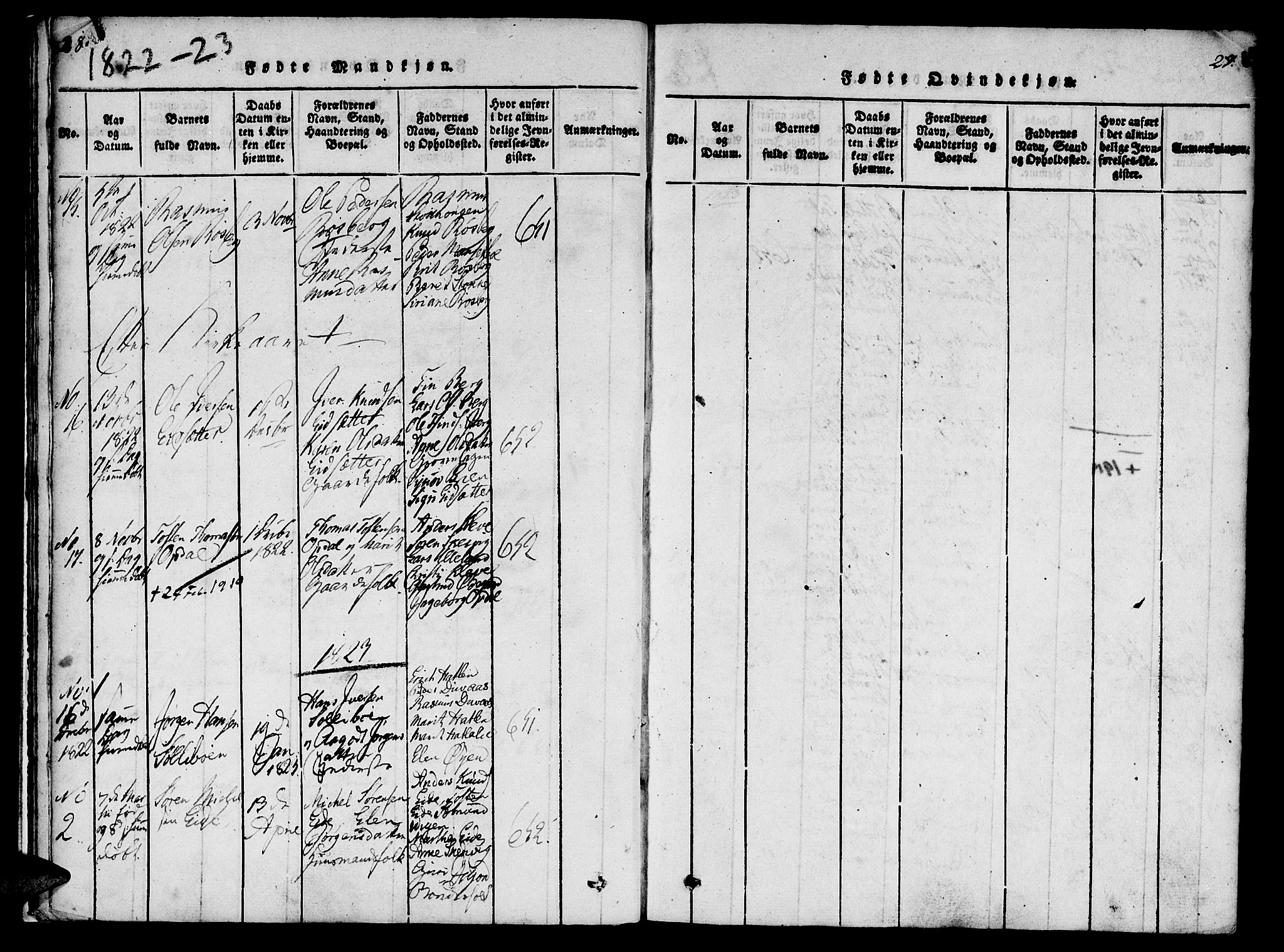 Ministerialprotokoller, klokkerbøker og fødselsregistre - Møre og Romsdal, AV/SAT-A-1454/557/L0679: Parish register (official) no. 557A01, 1818-1843, p. 28-29