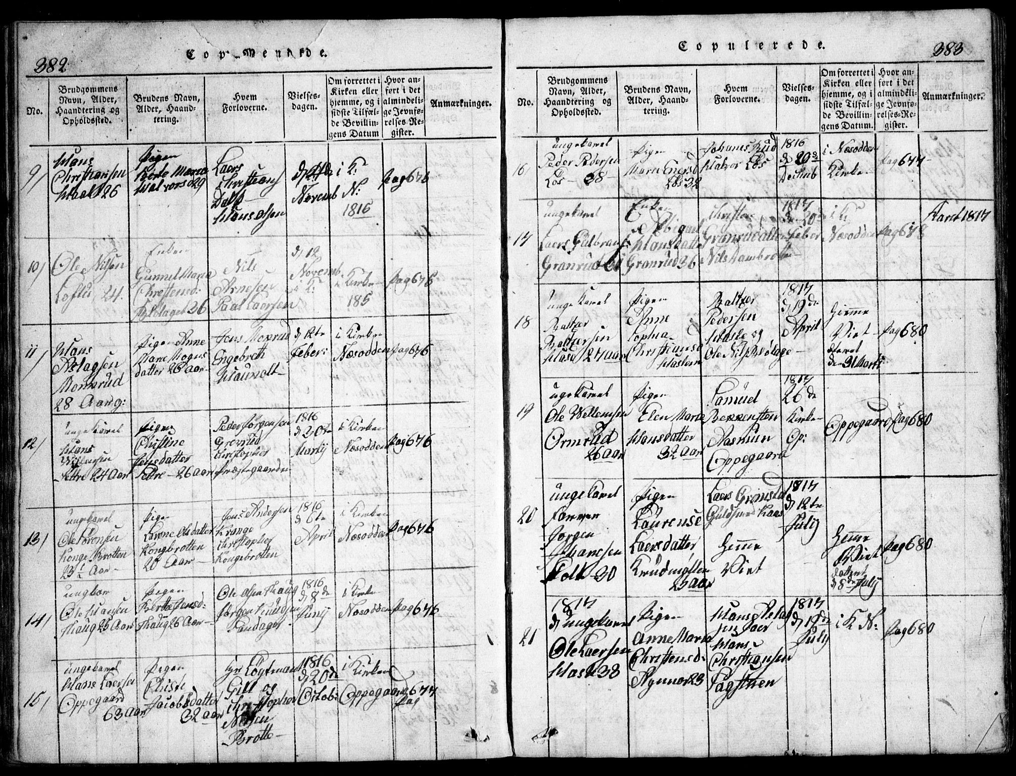 Nesodden prestekontor Kirkebøker, SAO/A-10013/G/Ga/L0001: Parish register (copy) no. I 1, 1814-1847, p. 382-383