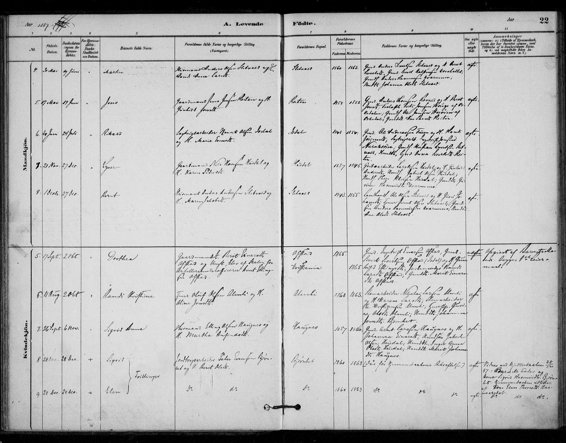 Ministerialprotokoller, klokkerbøker og fødselsregistre - Sør-Trøndelag, SAT/A-1456/670/L0836: Parish register (official) no. 670A01, 1879-1904, p. 22