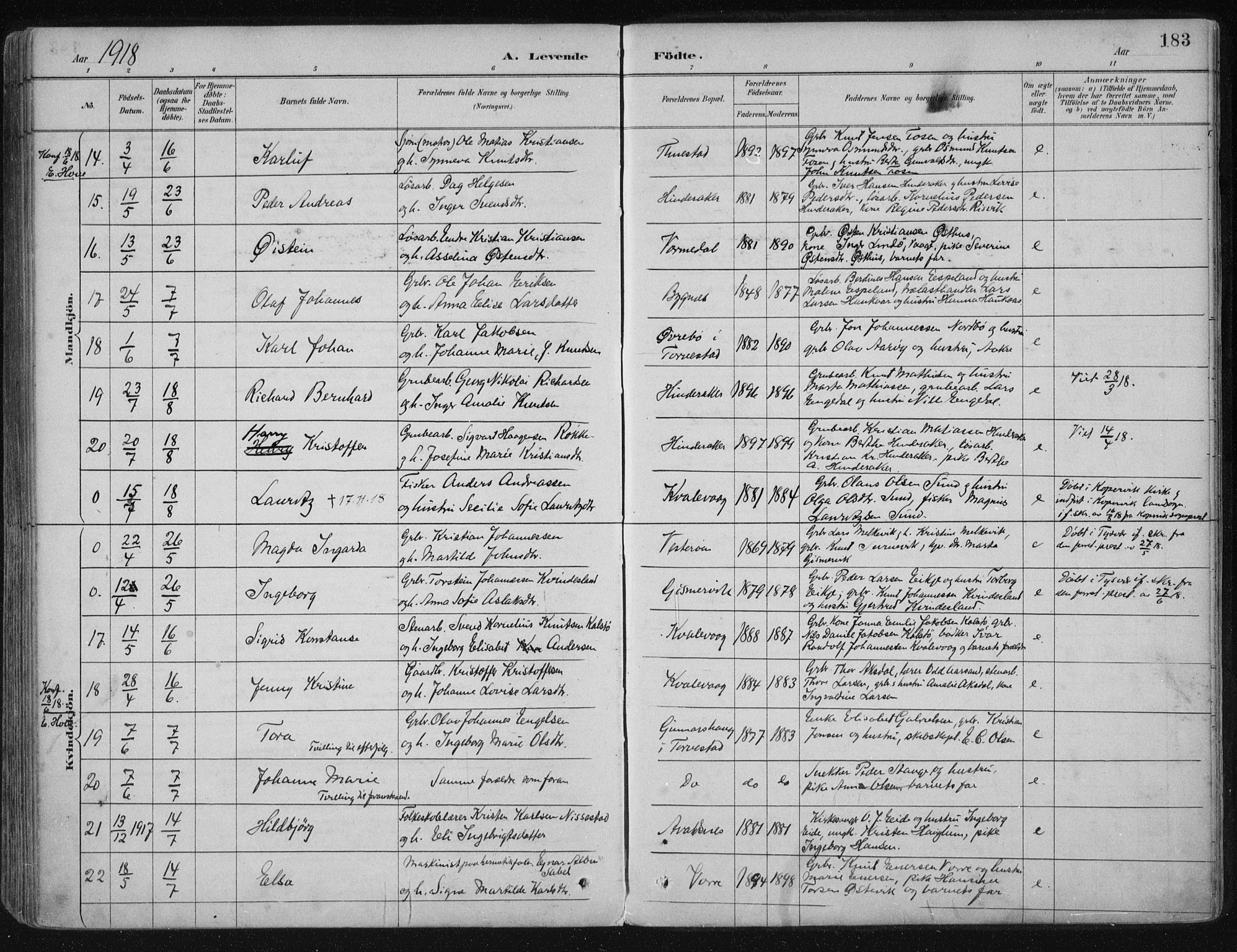 Avaldsnes sokneprestkontor, AV/SAST-A -101851/H/Ha/Haa/L0017: Parish register (official) no. A 17, 1889-1920, p. 183