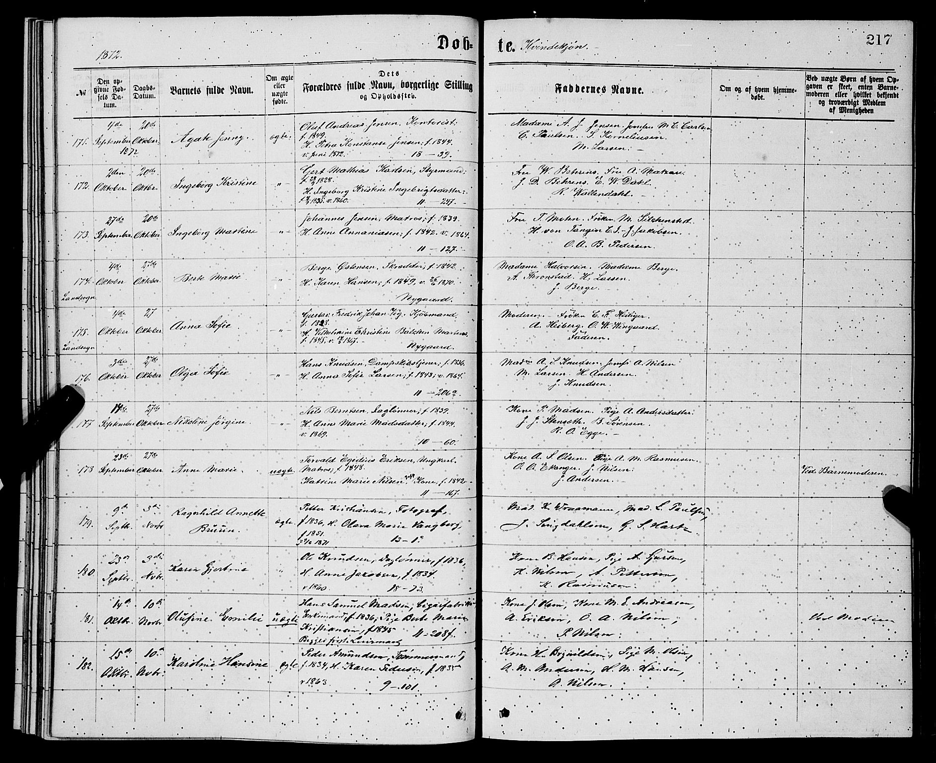 Domkirken sokneprestembete, SAB/A-74801/H/Hab/L0013: Parish register (copy) no. B 6, 1869-1876, p. 217