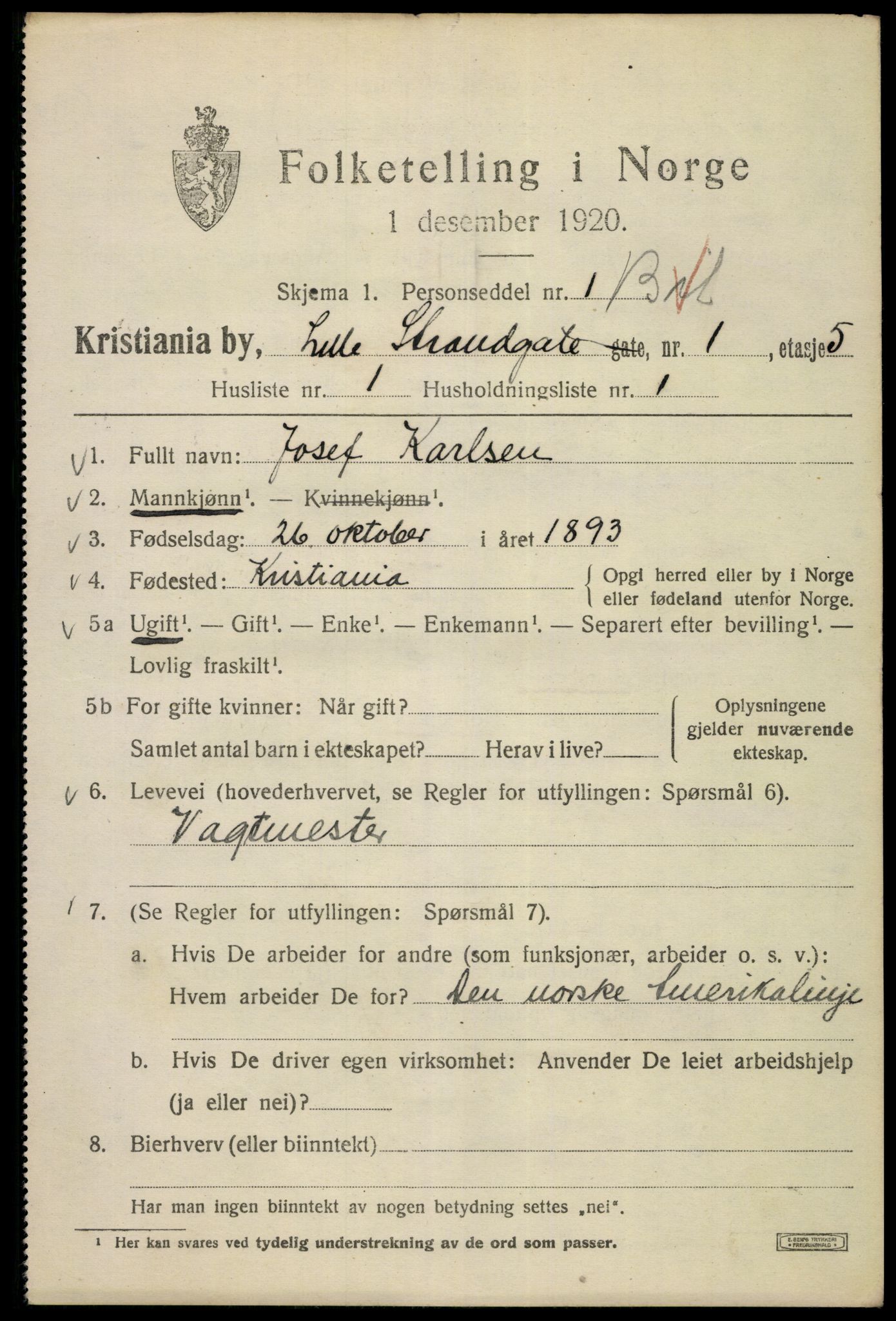 SAO, 1920 census for Kristiania, 1920, p. 364647