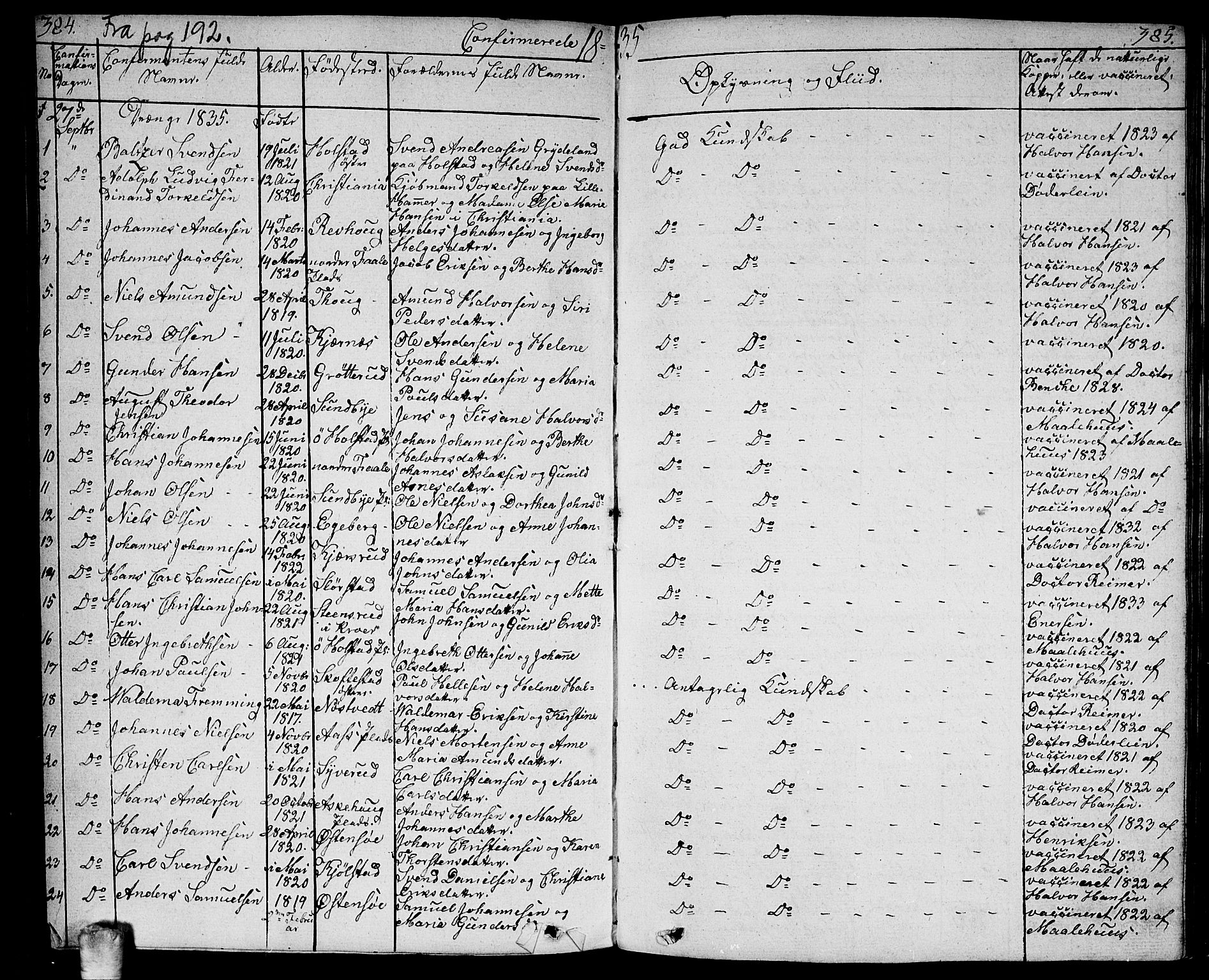 Ås prestekontor Kirkebøker, AV/SAO-A-10894/F/Fa/L0005: Parish register (official) no. I 5, 1827-1840, p. 384-385