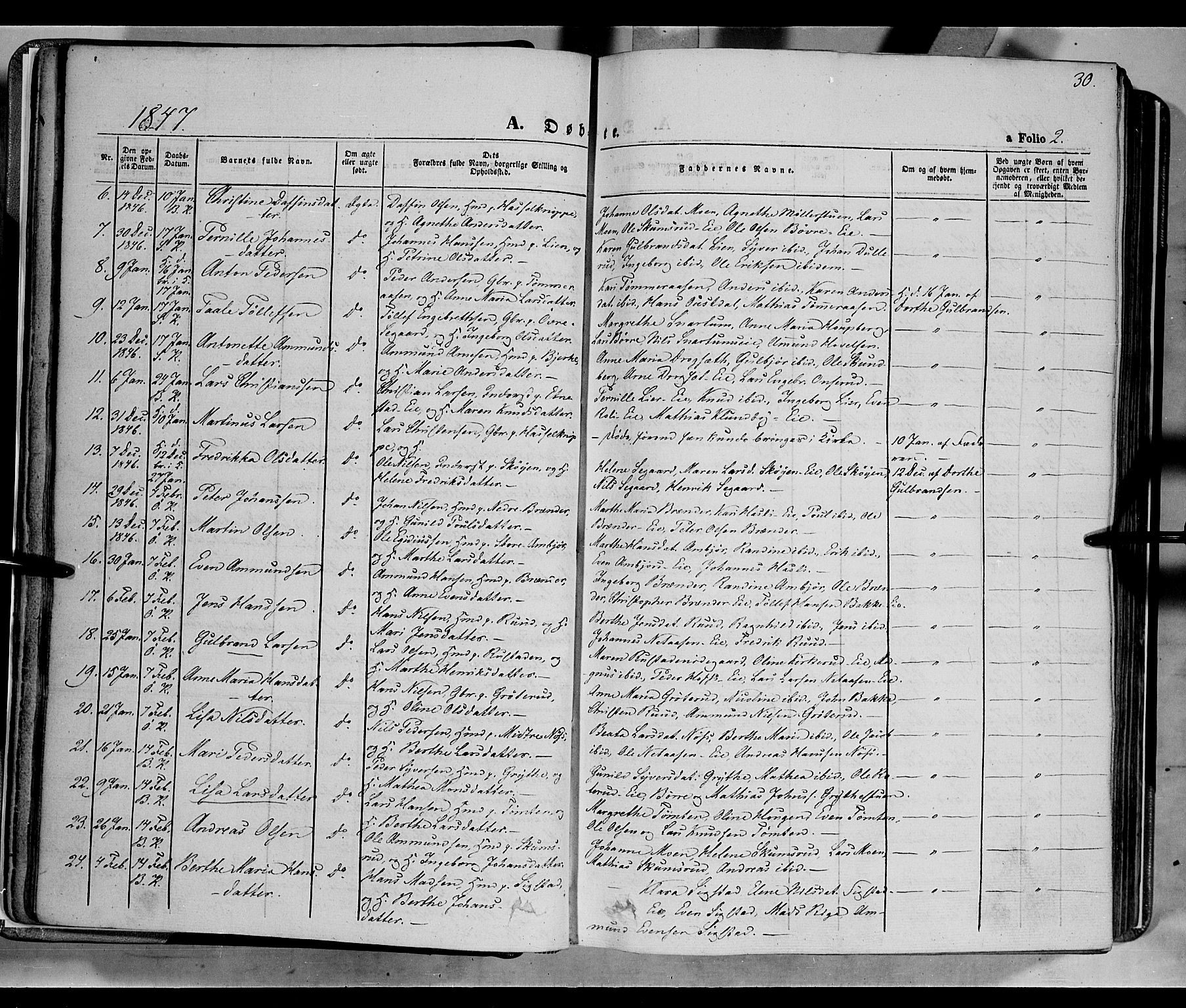 Biri prestekontor, SAH/PREST-096/H/Ha/Haa/L0005: Parish register (official) no. 5, 1843-1854, p. 30