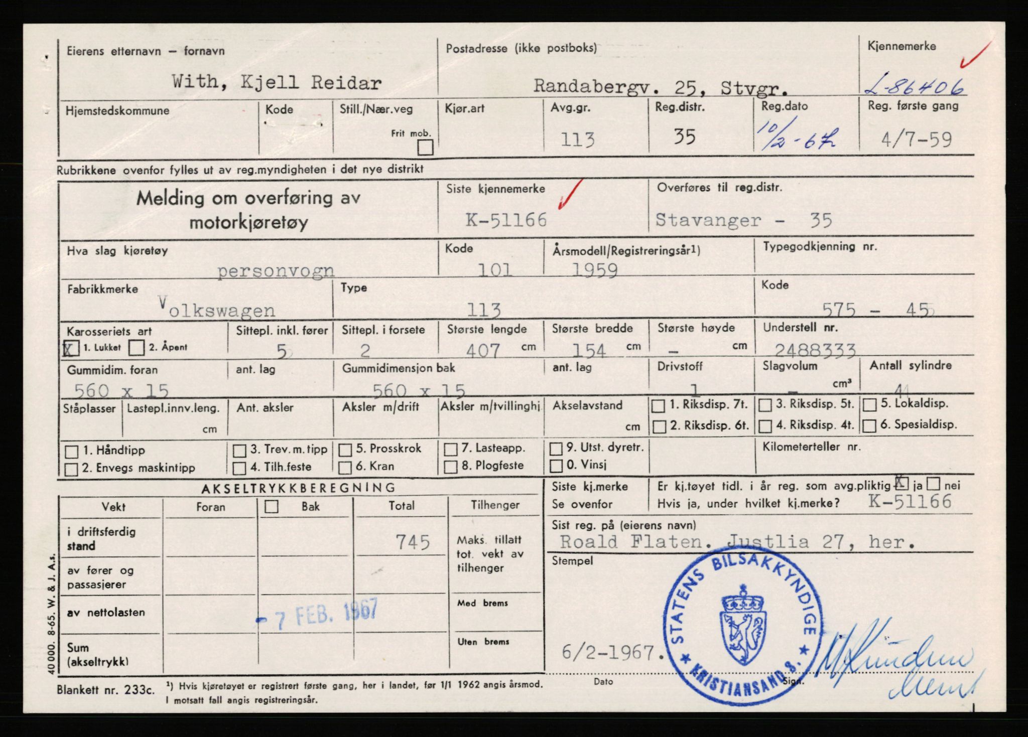 Stavanger trafikkstasjon, AV/SAST-A-101942/0/F/L0073: L-84100 - L-86499, 1930-1971, p. 2435