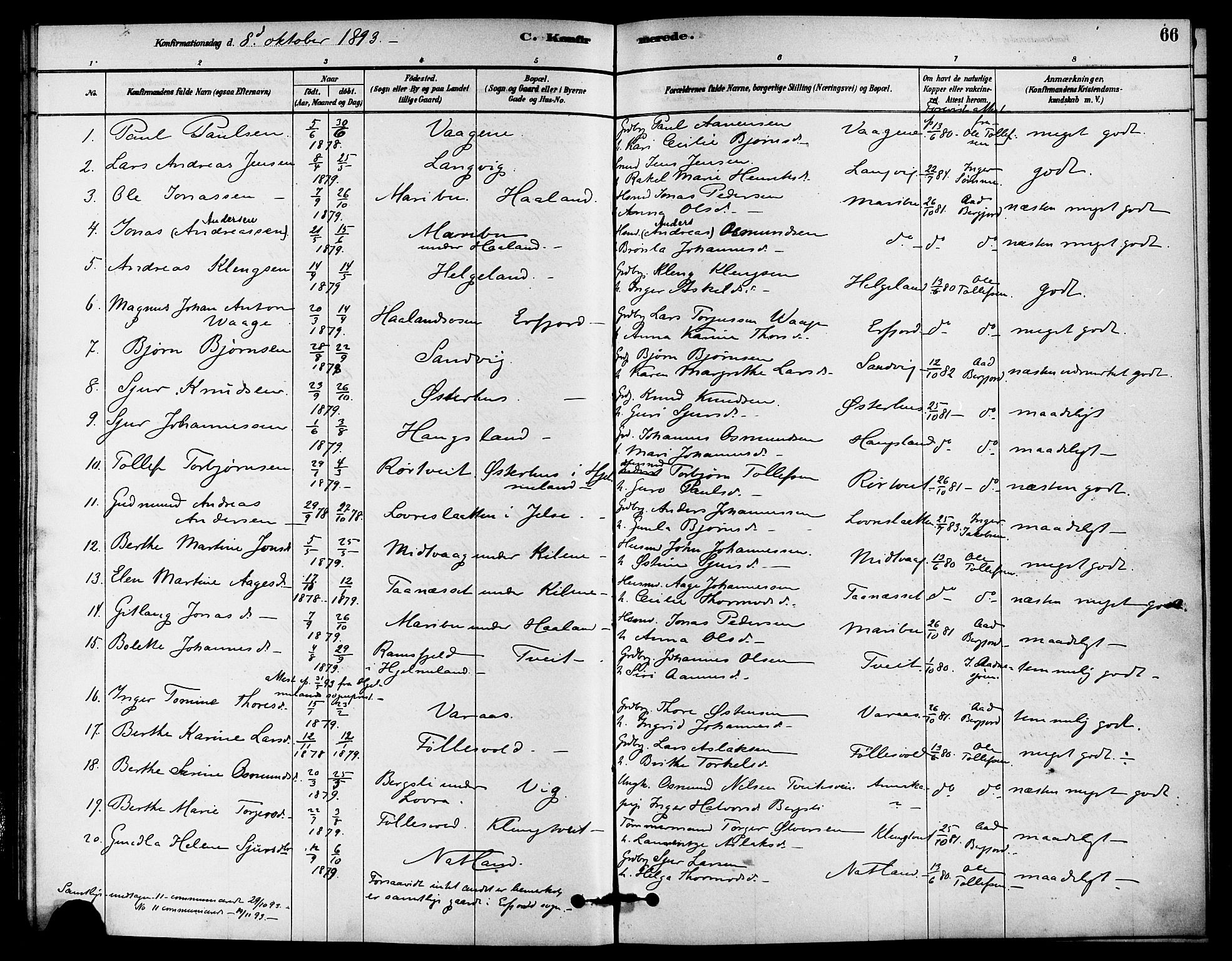 Jelsa sokneprestkontor, AV/SAST-A-101842/01/IV: Parish register (official) no. A 9, 1878-1898, p. 66