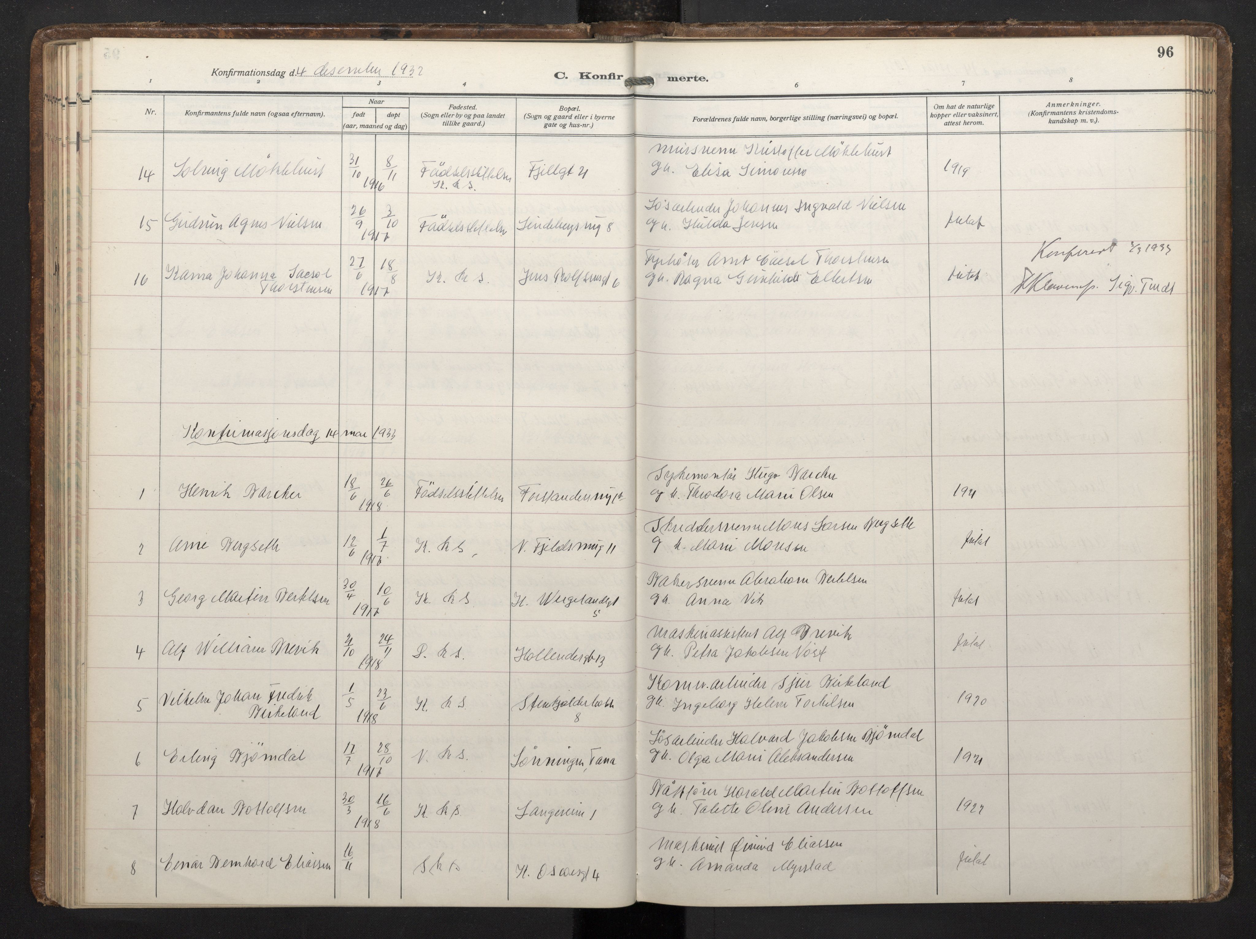 Korskirken sokneprestembete, SAB/A-76101/H/Haa/L0032: Parish register (official) no. C 8, 1921-1948, p. 95b-96a