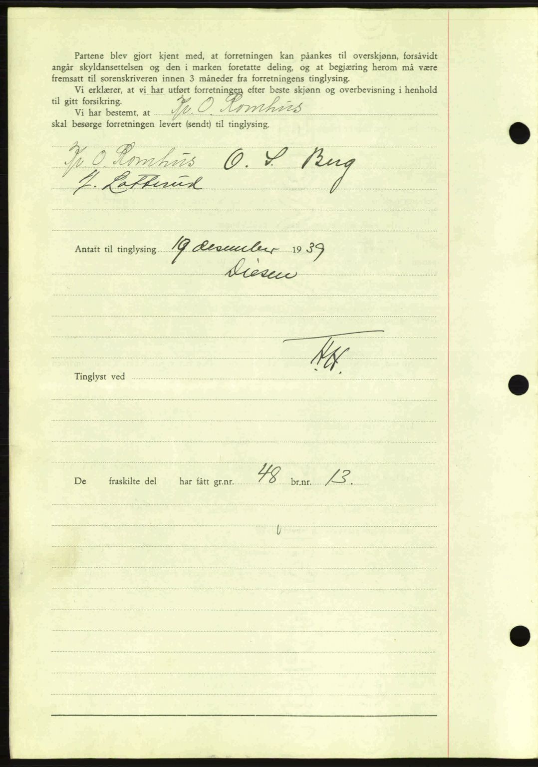 Nes tingrett, SAO/A-10548/G/Gb/Gbb/L0010: Mortgage book no. 54, 1939-1940, Diary no: : 2224/1939