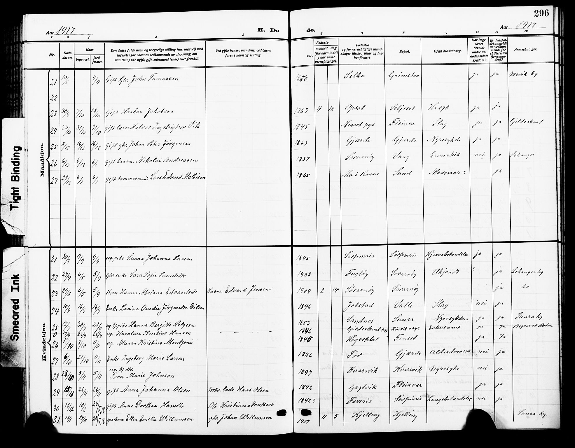 Ministerialprotokoller, klokkerbøker og fødselsregistre - Nordland, AV/SAT-A-1459/805/L0110: Parish register (copy) no. 805C06, 1909-1924, p. 296