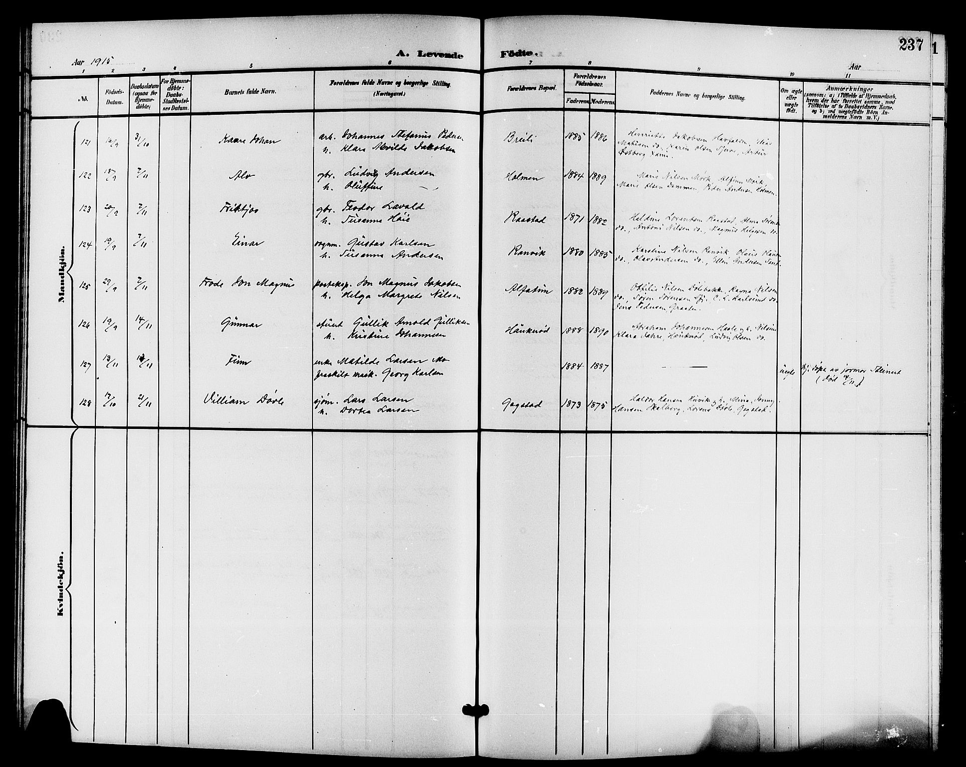 Sandar kirkebøker, AV/SAKO-A-243/G/Ga/L0002: Parish register (copy) no. 2, 1900-1915, p. 237