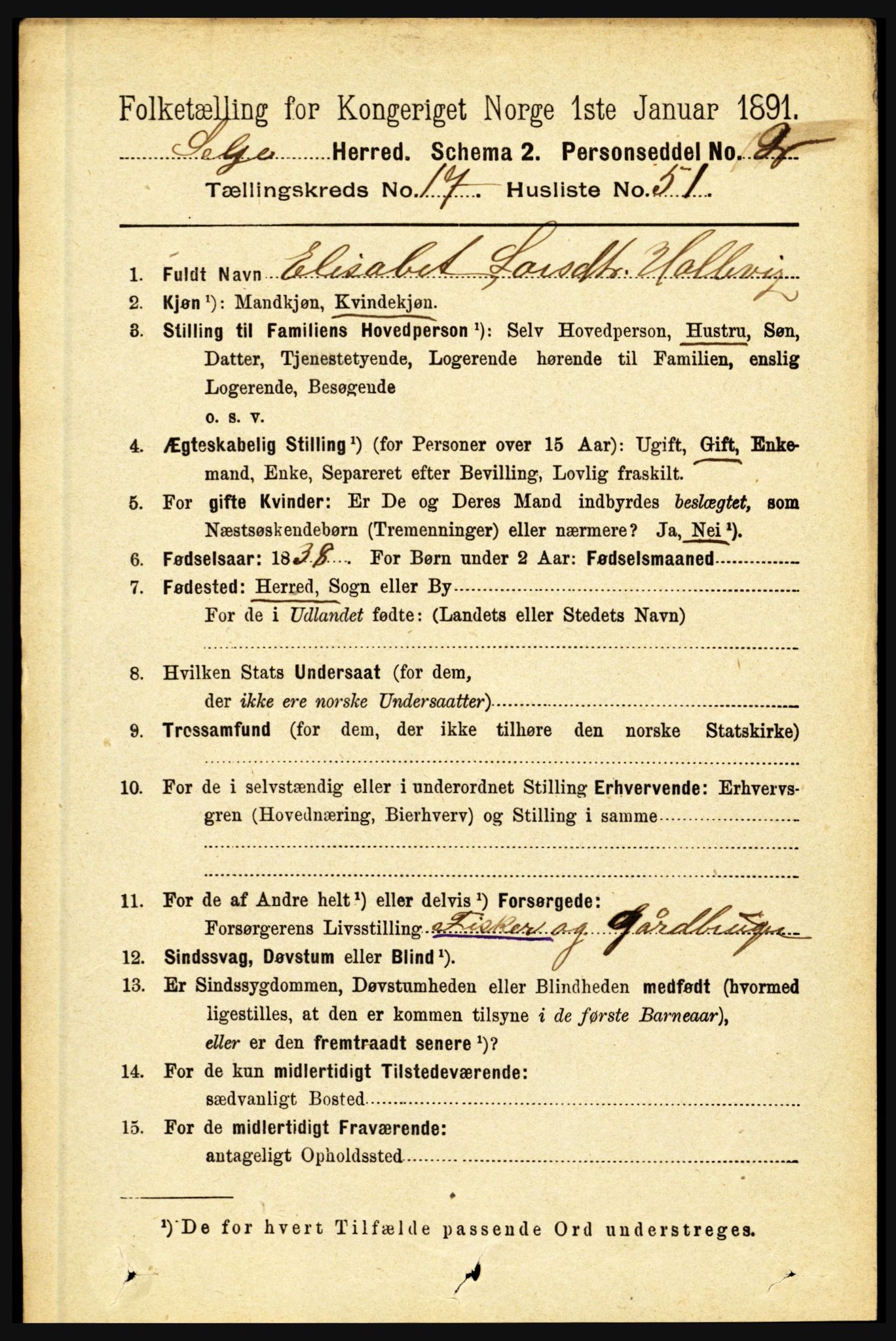 RA, 1891 census for 1441 Selje, 1891, p. 5887