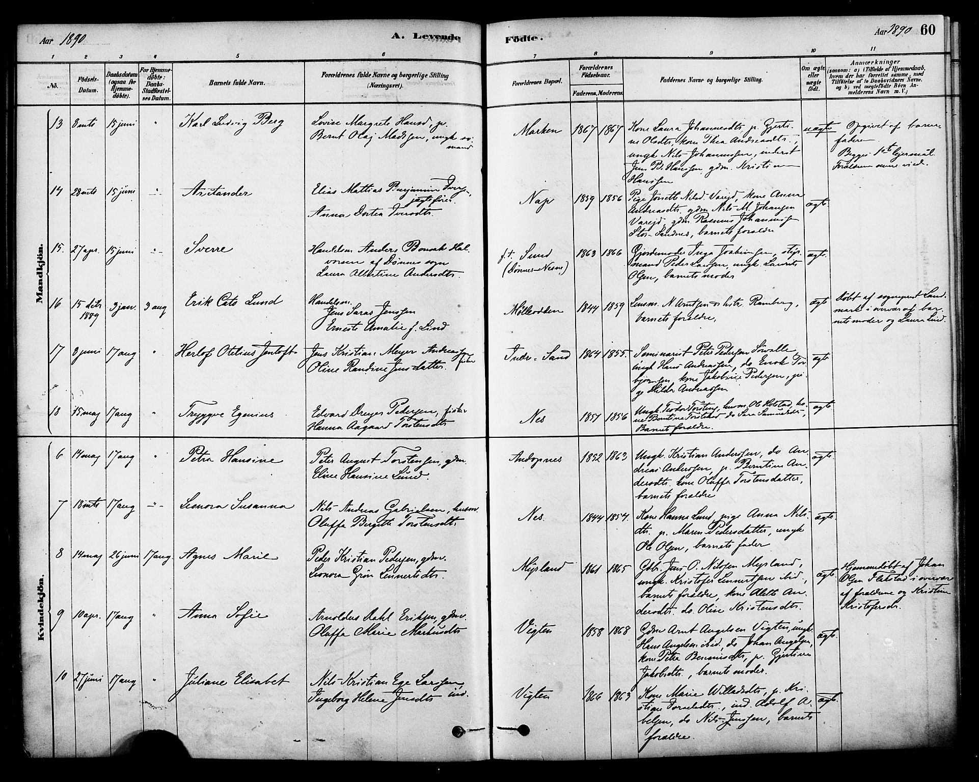 Ministerialprotokoller, klokkerbøker og fødselsregistre - Nordland, AV/SAT-A-1459/885/L1204: Parish register (official) no. 885A05, 1878-1892, p. 60