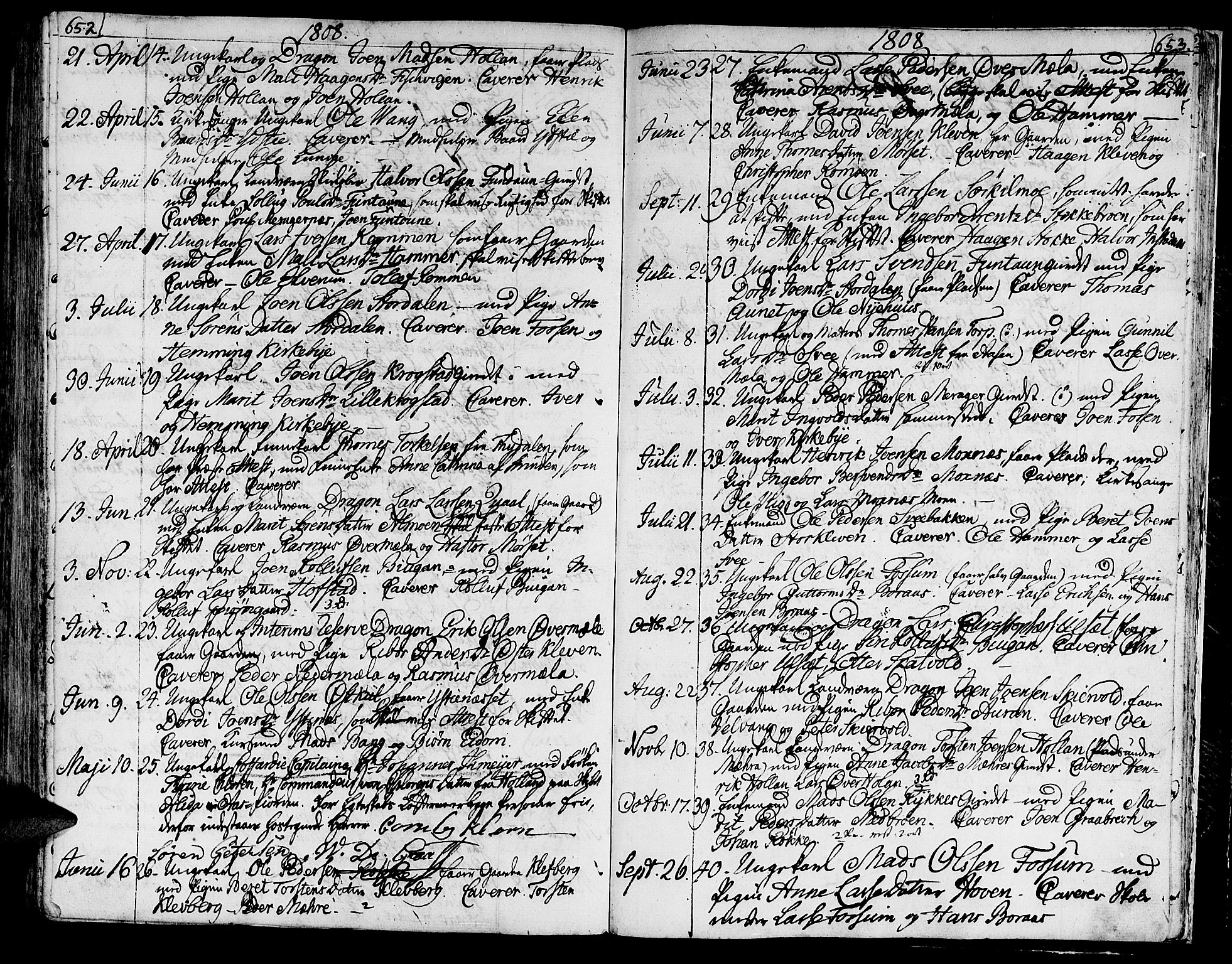Ministerialprotokoller, klokkerbøker og fødselsregistre - Nord-Trøndelag, SAT/A-1458/709/L0060: Parish register (official) no. 709A07, 1797-1815, p. 652-653