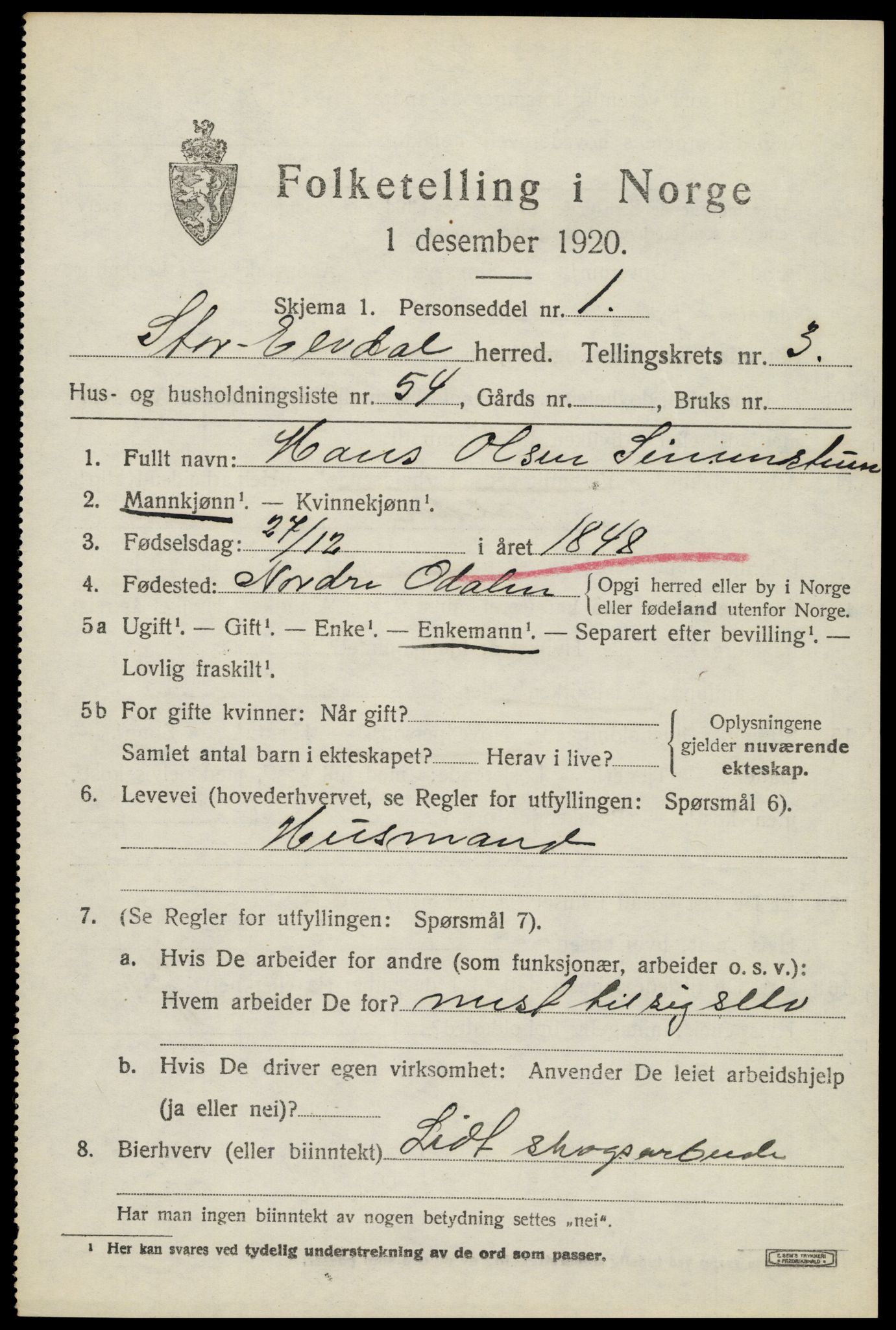 SAH, 1920 census for Stor-Elvdal, 1920, p. 3396