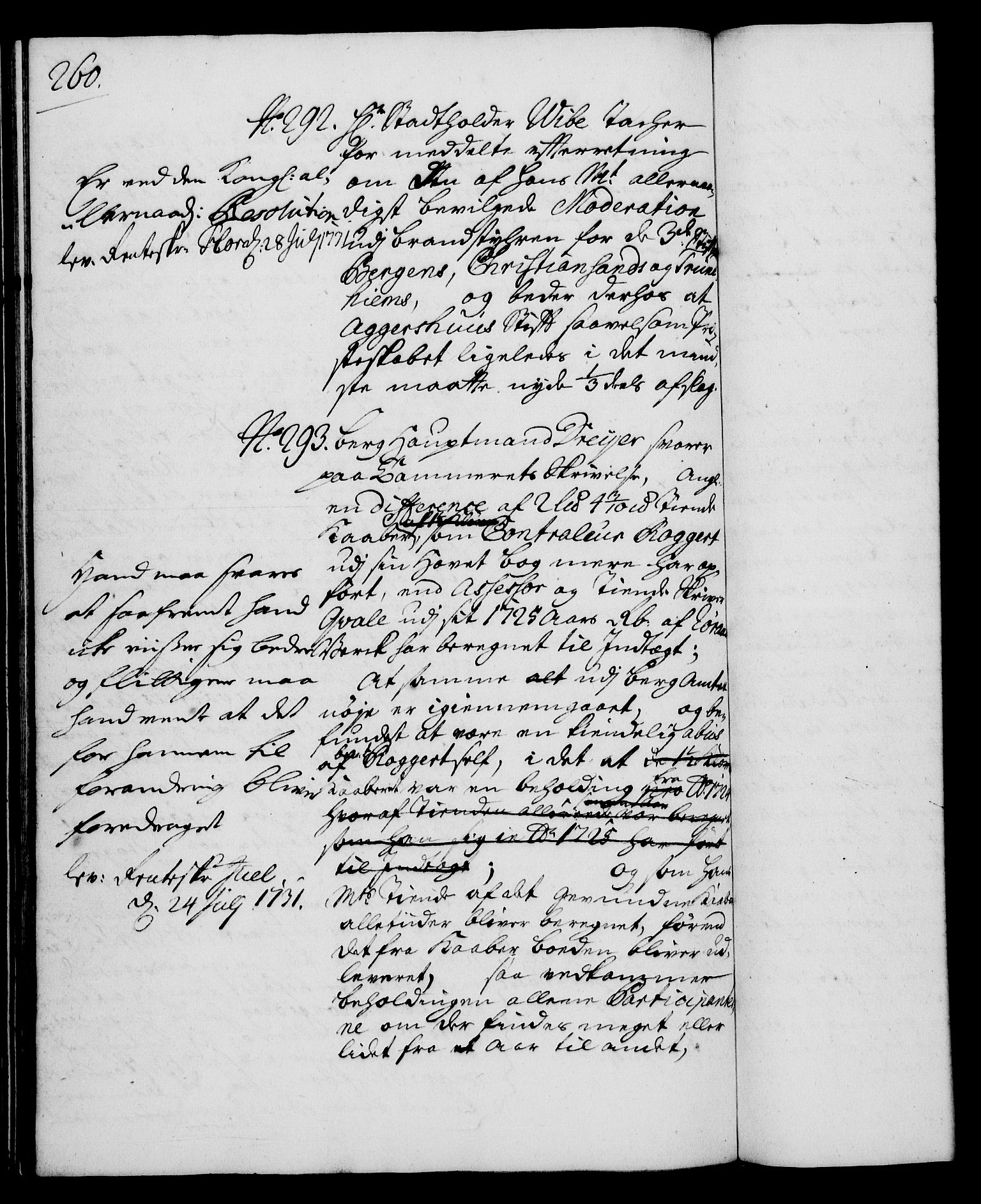 Rentekammeret, Kammerkanselliet, RA/EA-3111/G/Gh/Gha/L0013: Norsk ekstraktmemorialprotokoll (merket RK 53.58), 1731, p. 260