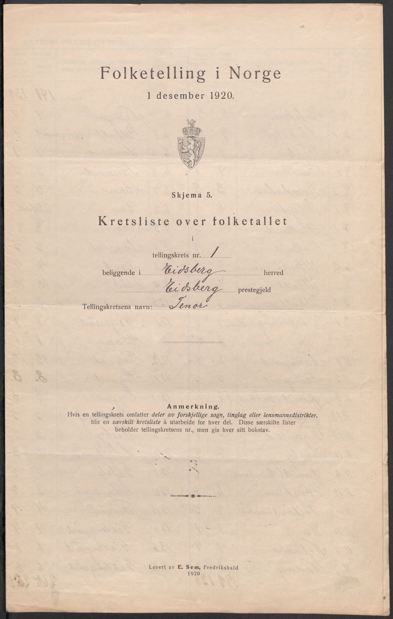 SAO, 1920 census for Eidsberg, 1920, p. 5