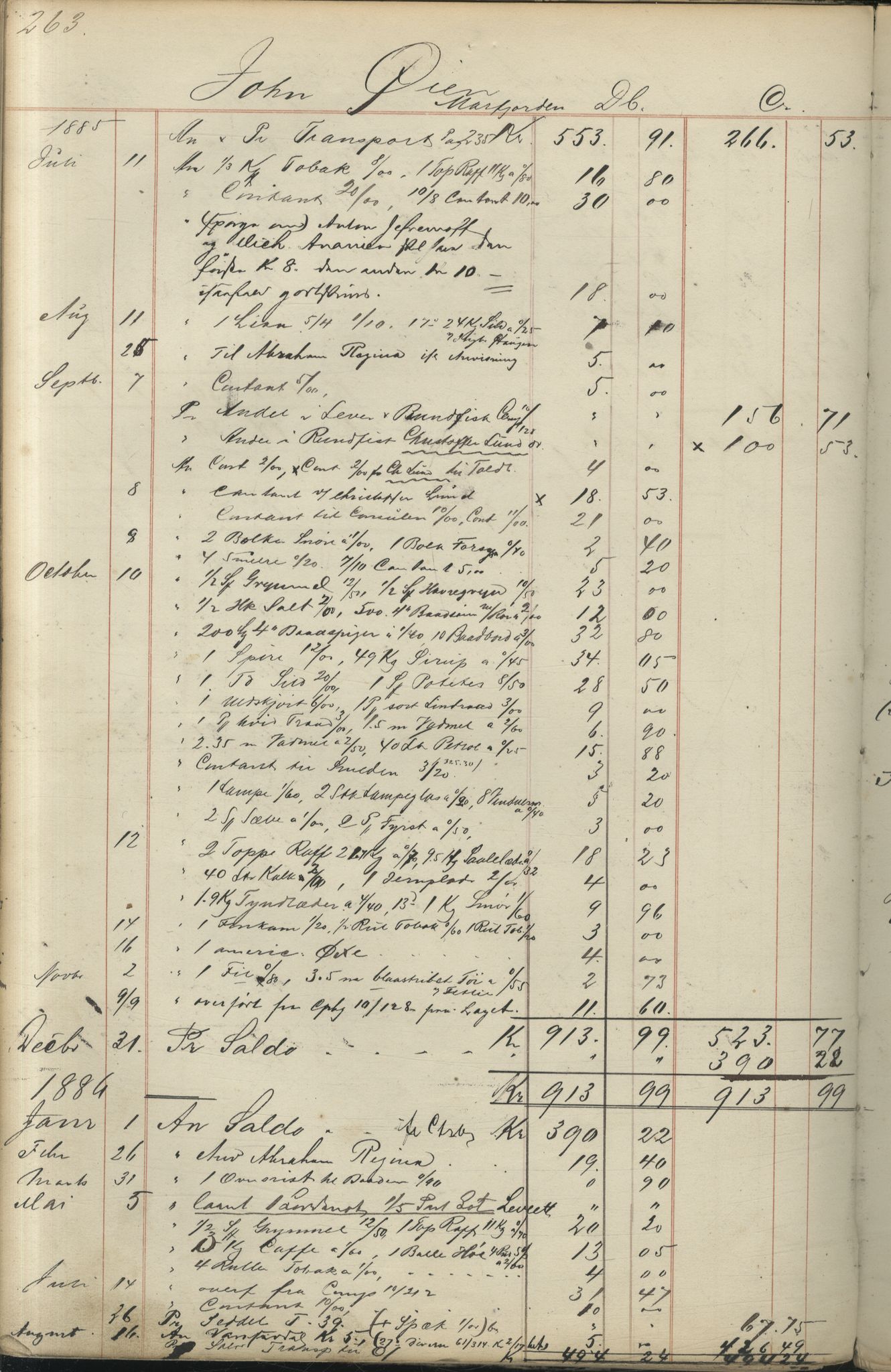 Brodtkorb handel A/S, VAMU/A-0001/F/Fc/L0001/0001: Konto for kvener og nordmenn på Kolahalvøya  / Conto for Kvæner og Nordmænd paa Russefinmarken No 1, 1868-1894, p. 263