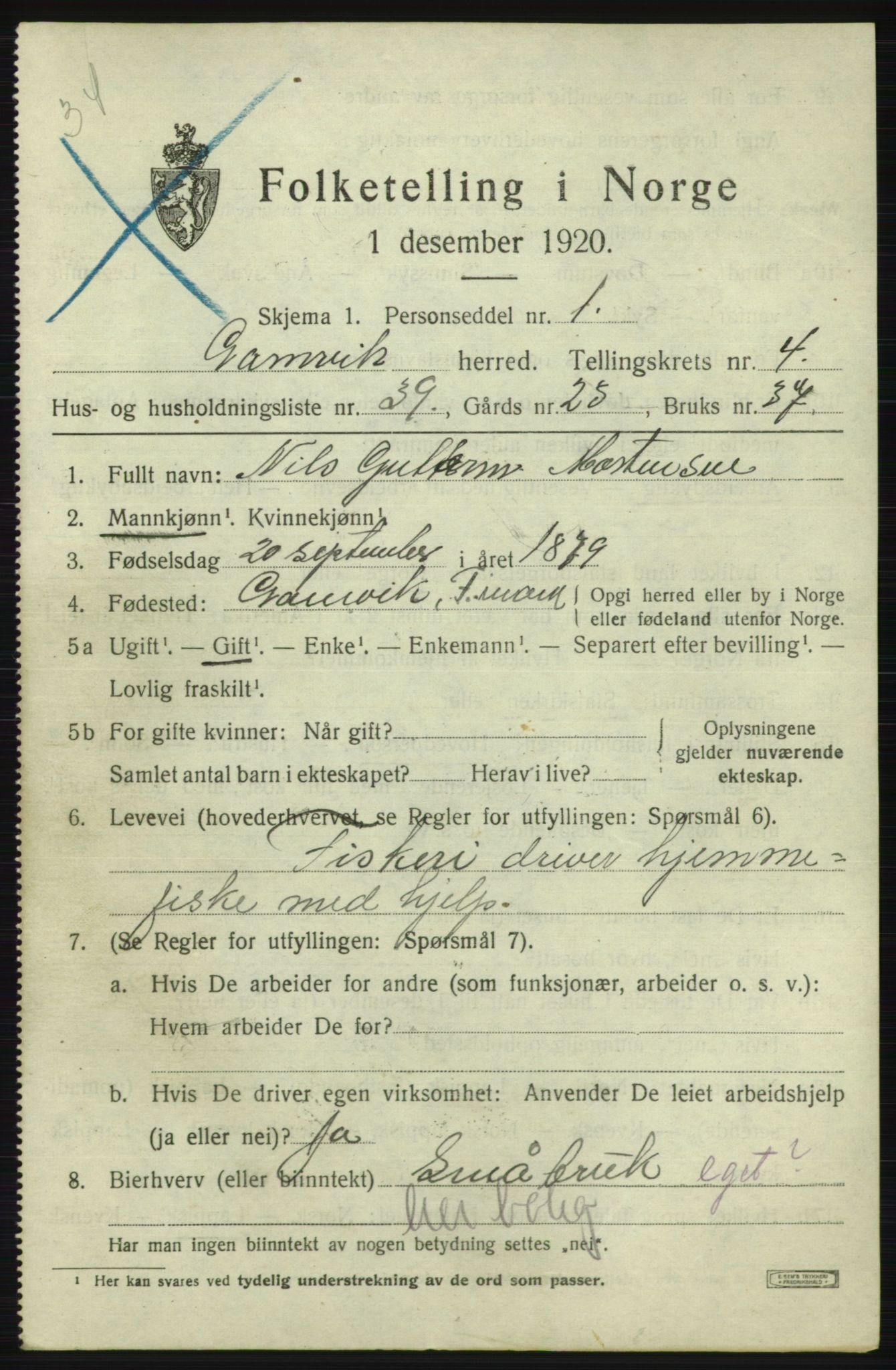 SATØ, 1920 census for Gamvik, 1920, p. 3544