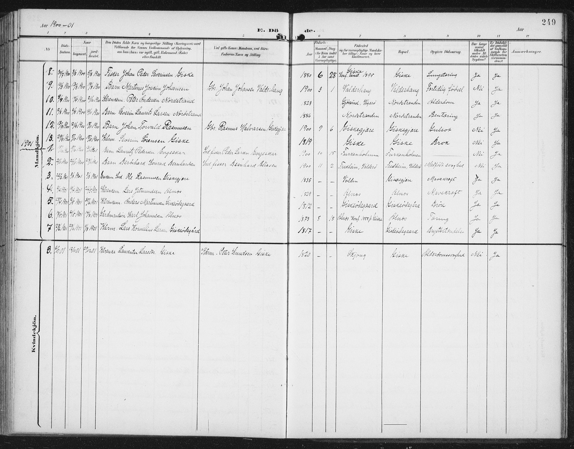 Ministerialprotokoller, klokkerbøker og fødselsregistre - Møre og Romsdal, AV/SAT-A-1454/534/L0489: Parish register (copy) no. 534C01, 1899-1941, p. 249