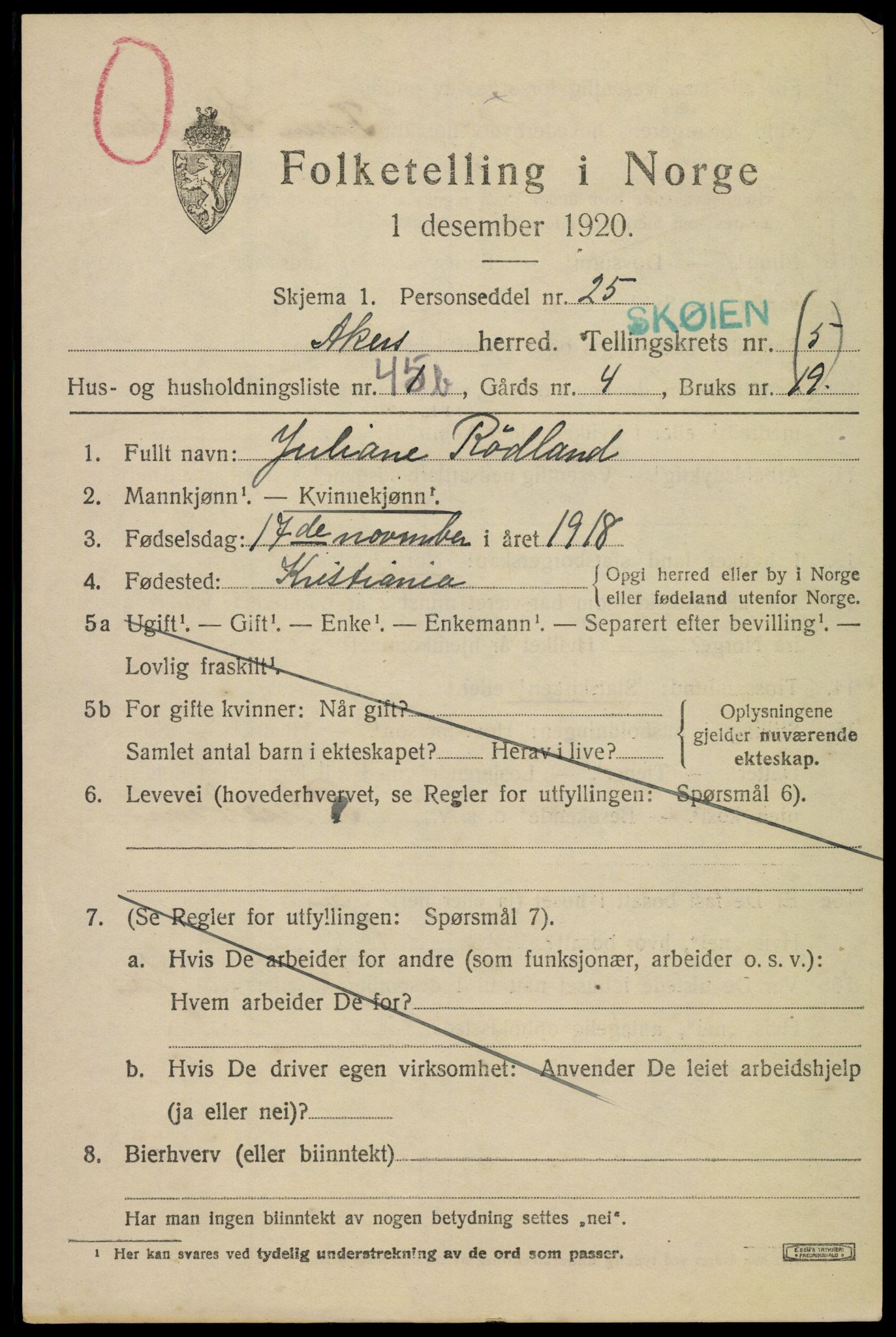 SAO, 1920 census for Aker, 1920, p. 32204