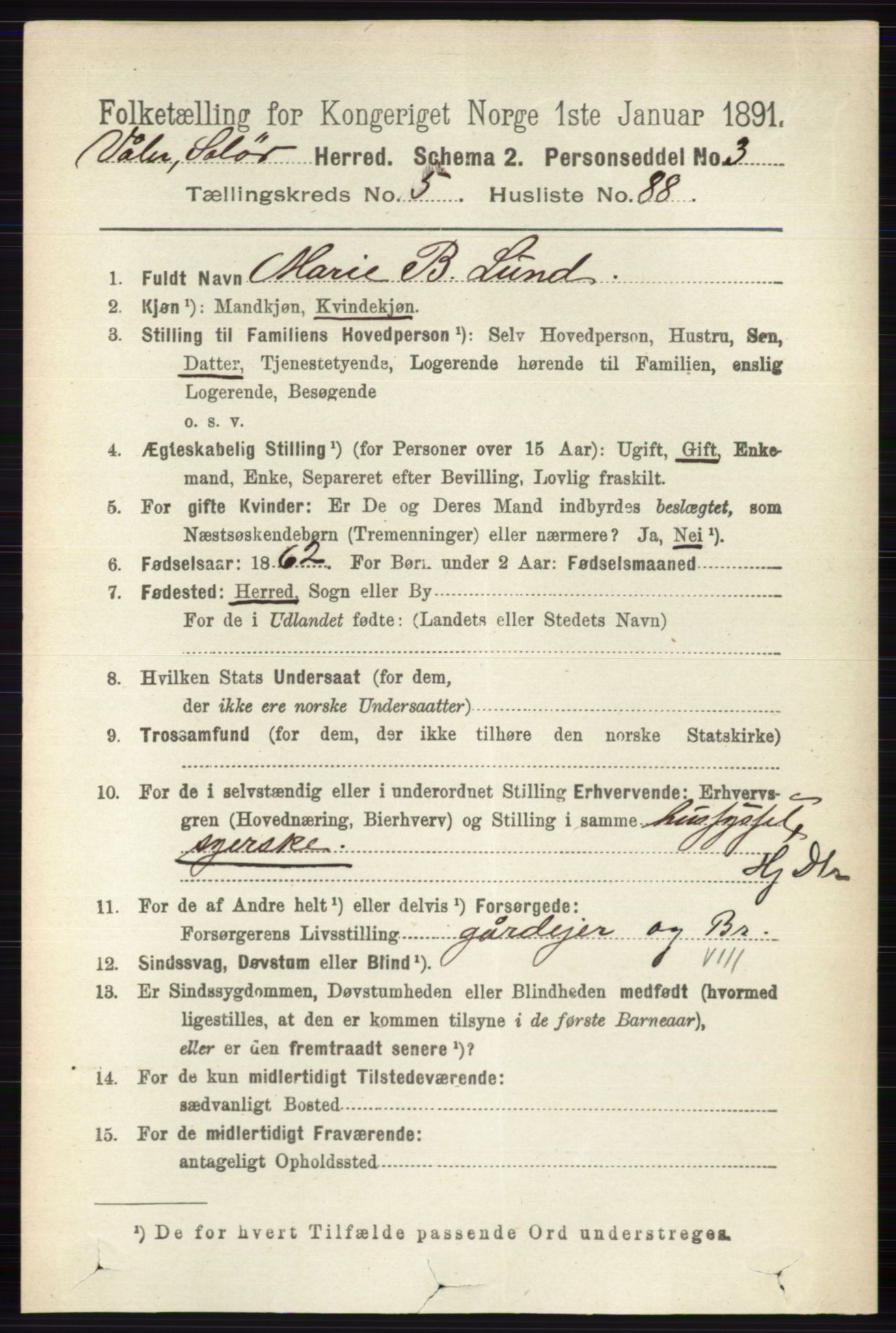 RA, 1891 census for 0426 Våler, 1891, p. 2387