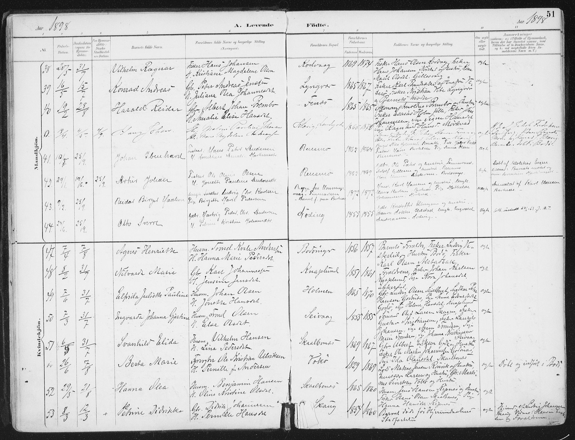 Ministerialprotokoller, klokkerbøker og fødselsregistre - Nordland, SAT/A-1459/802/L0055: Parish register (official) no. 802A02, 1894-1915, p. 51