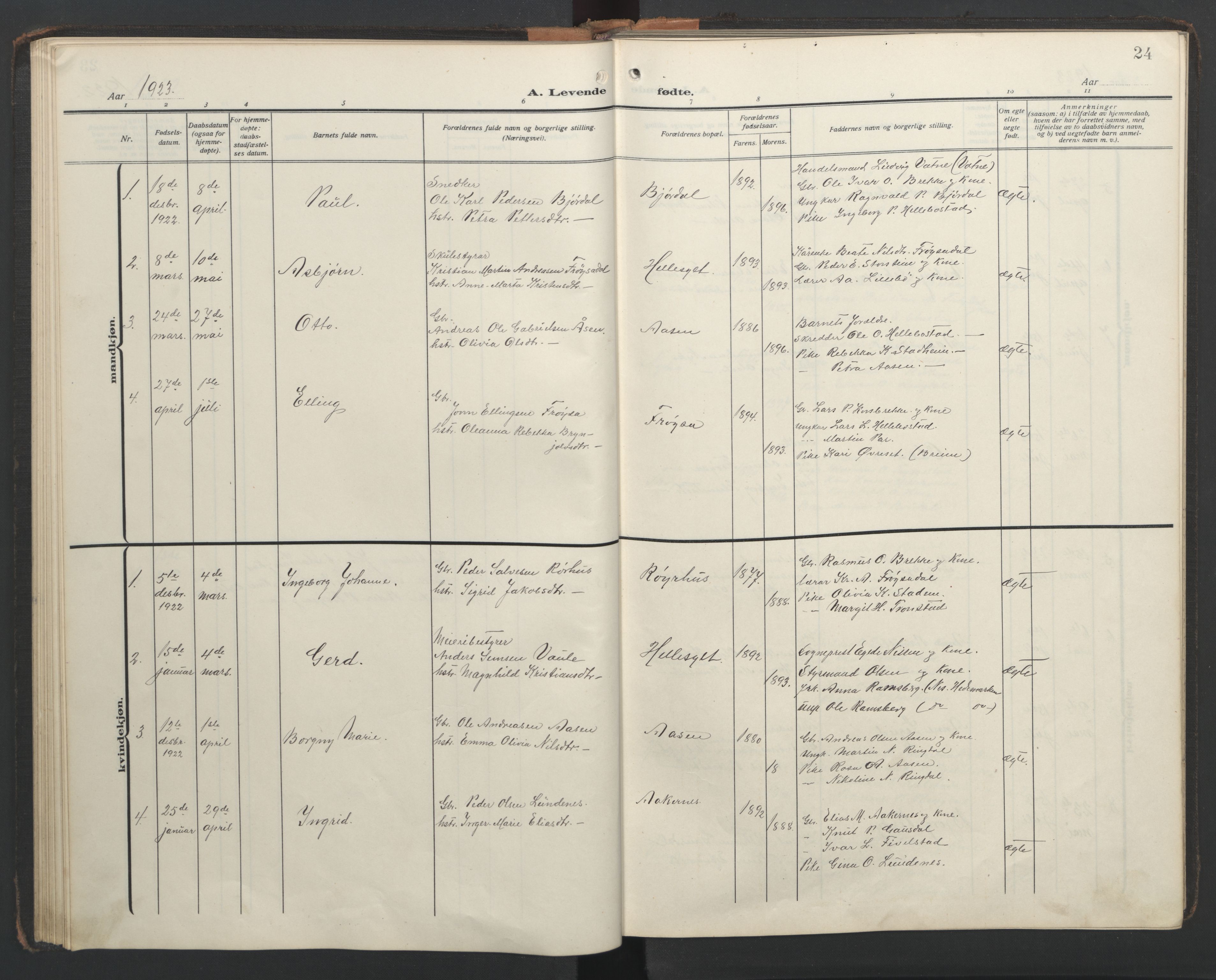 Ministerialprotokoller, klokkerbøker og fødselsregistre - Møre og Romsdal, AV/SAT-A-1454/517/L0232: Parish register (copy) no. 517C05, 1910-1946, p. 24