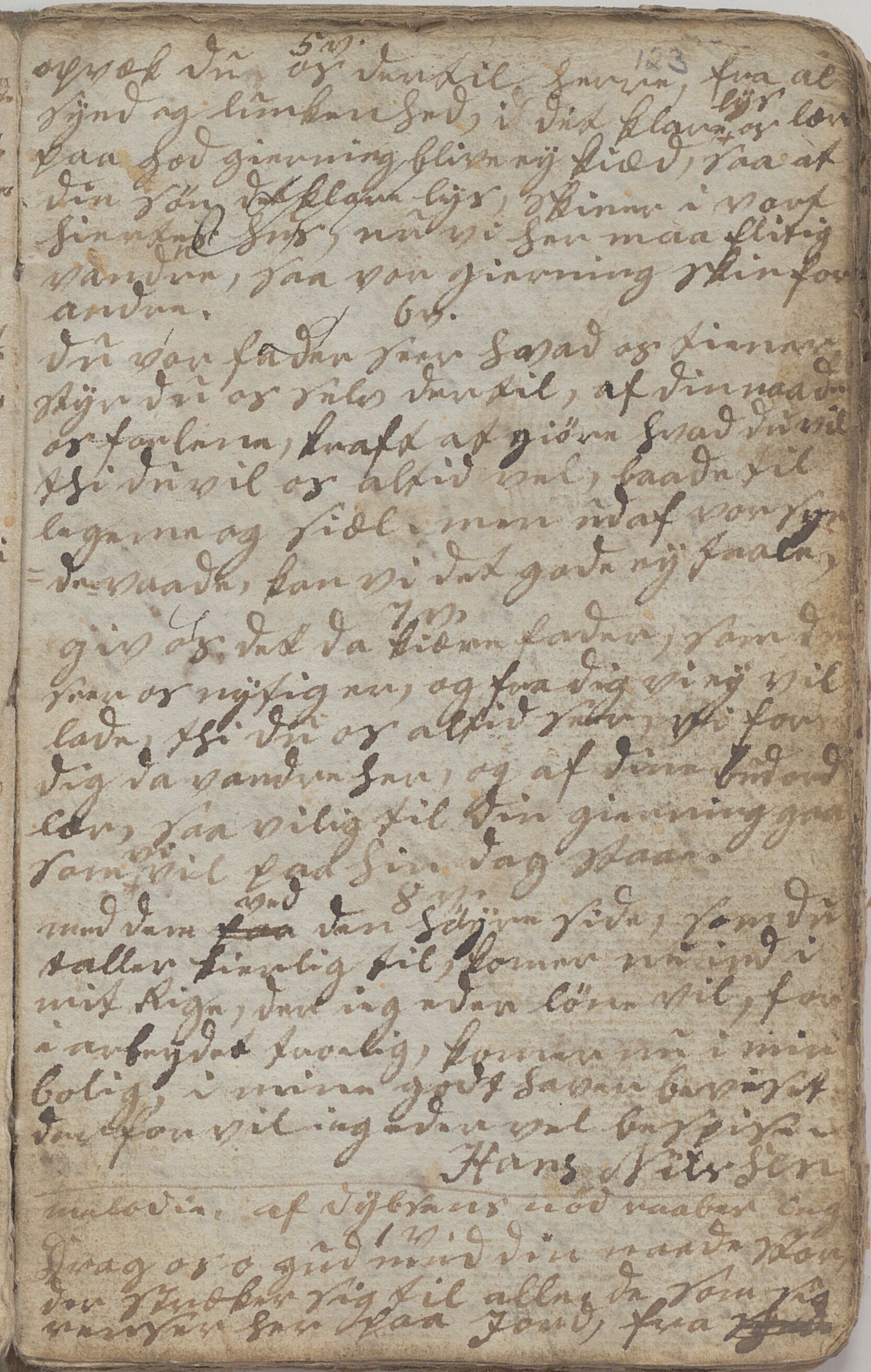 Heggtveitsamlingen, TMF/A-1007/H/L0046/0007: Brev, kopibøker, prekener, manus etc.  / "Fossem" - Kopibok. Sanger og brev, 1800-1802, p. 123