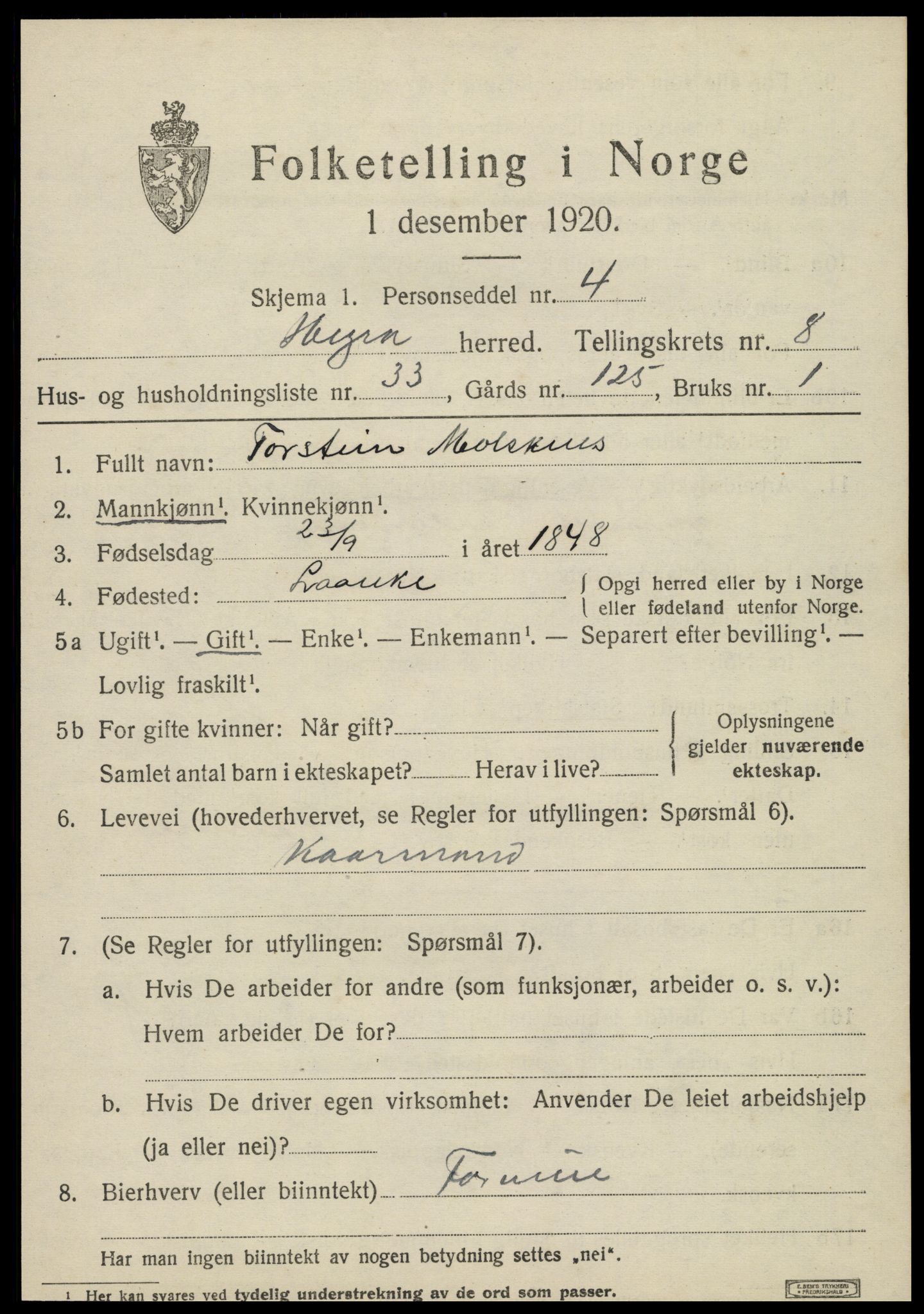 SAT, 1920 census for Hegra, 1920, p. 5972