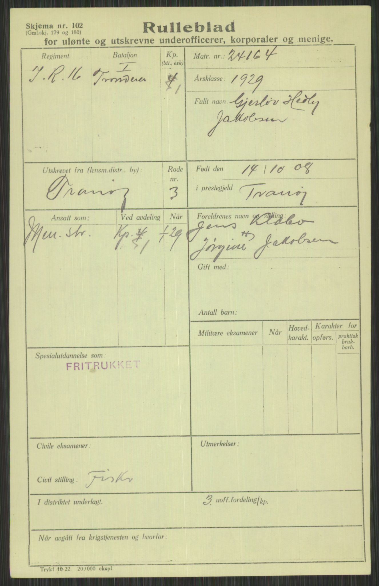 Forsvaret, Troms infanteriregiment nr. 16, AV/RA-RAFA-3146/P/Pa/L0013/0004: Rulleblad / Rulleblad for regimentets menige mannskaper, årsklasse 1929, 1929, p. 499