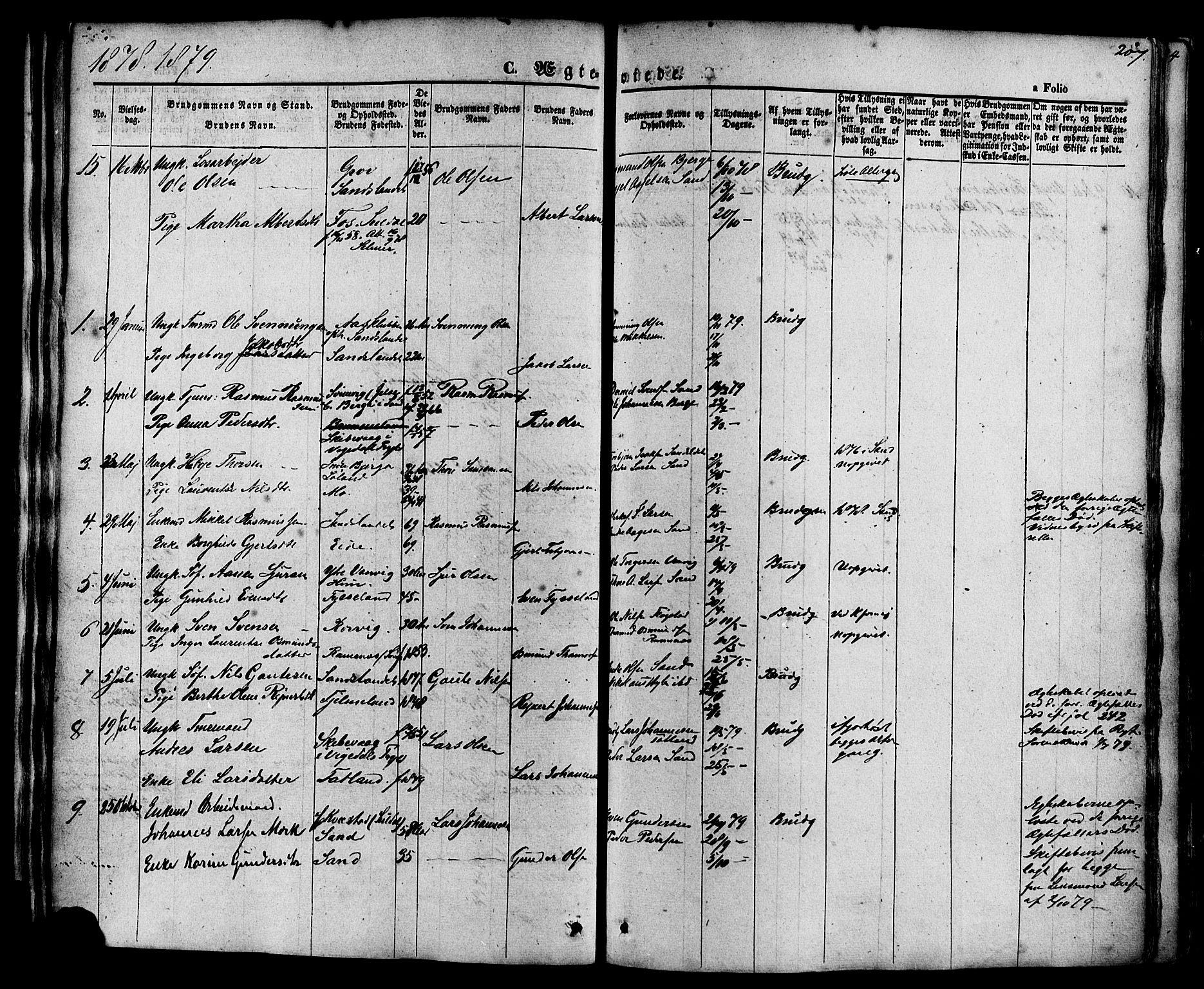 Sand sokneprestkontor, AV/SAST-A-101848/01/III/L0003: Parish register (official) no. A 3, 1854-1879, p. 207