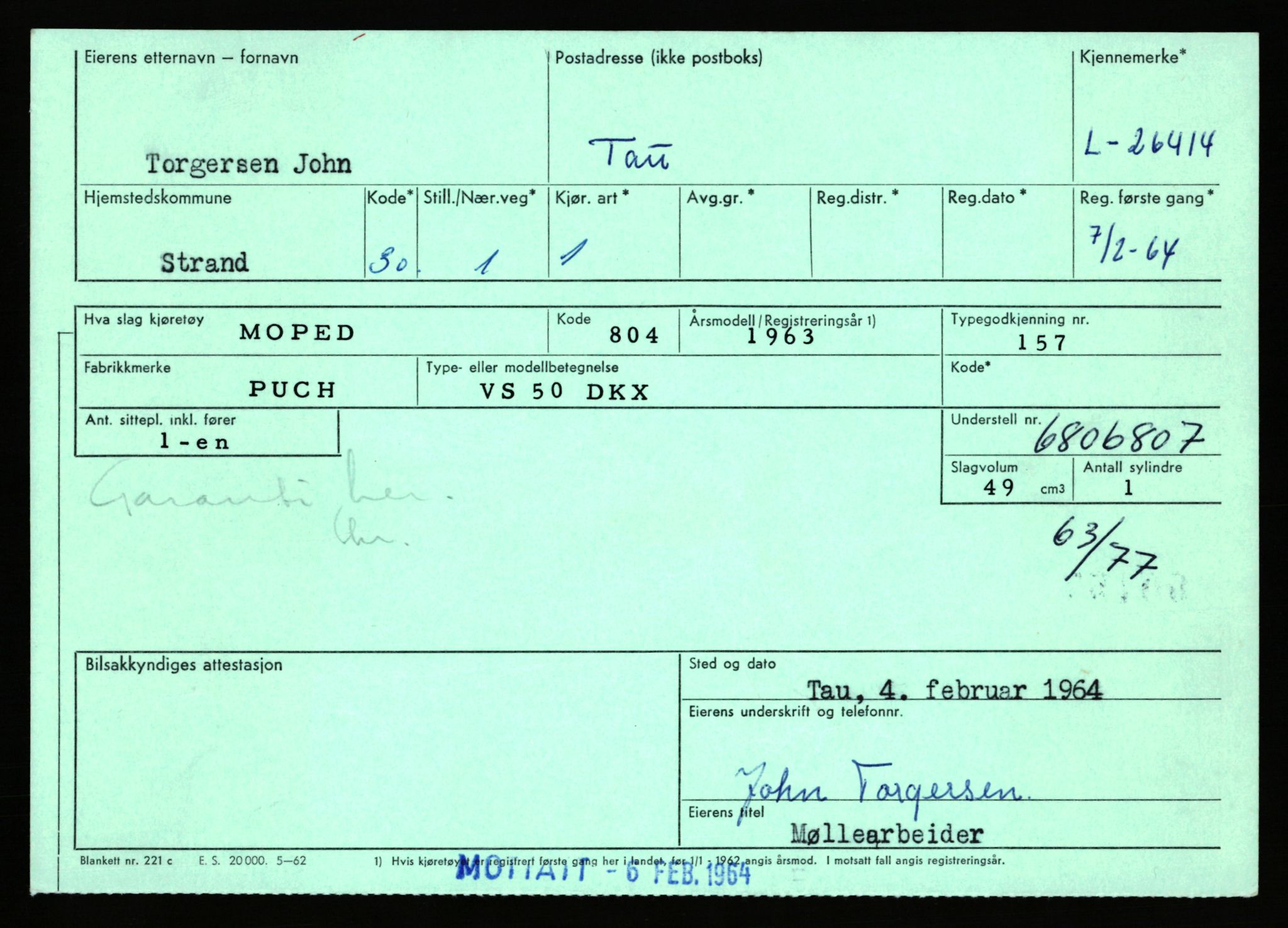 Stavanger trafikkstasjon, AV/SAST-A-101942/0/F/L0044: L-26300 - L-26999, 1930-1971, p. 323