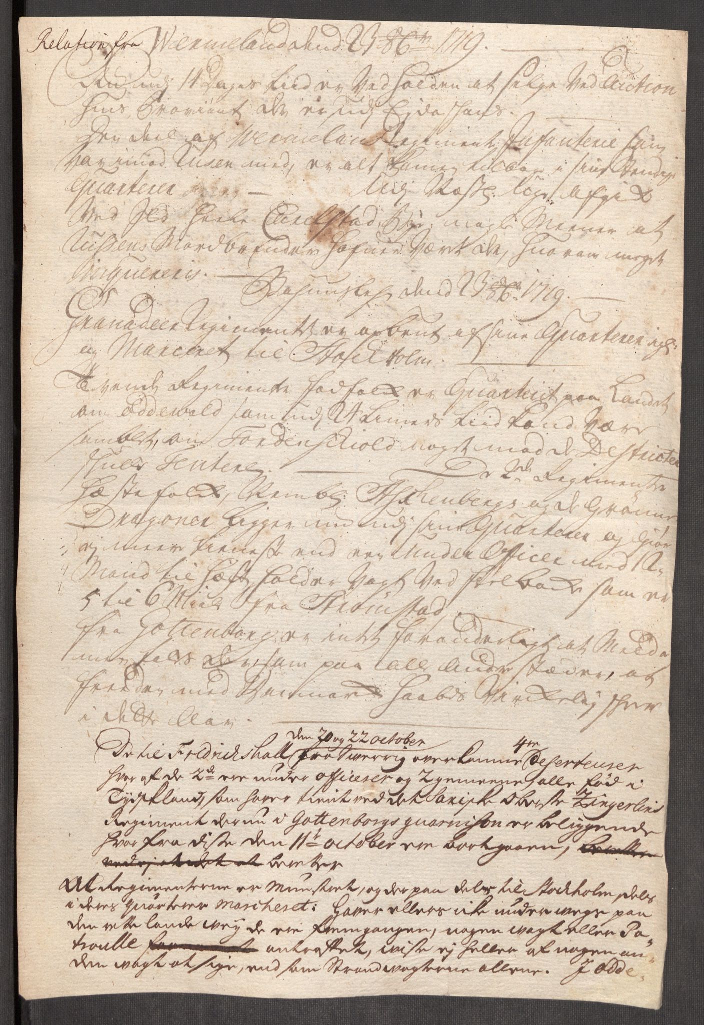 Kommanderende general (KG I) med Det norske krigsdirektorium, AV/RA-EA-5419/E/Eb/L0012: Kunnskap om fienden, kronologisk ordnet, 1718-1719, p. 741