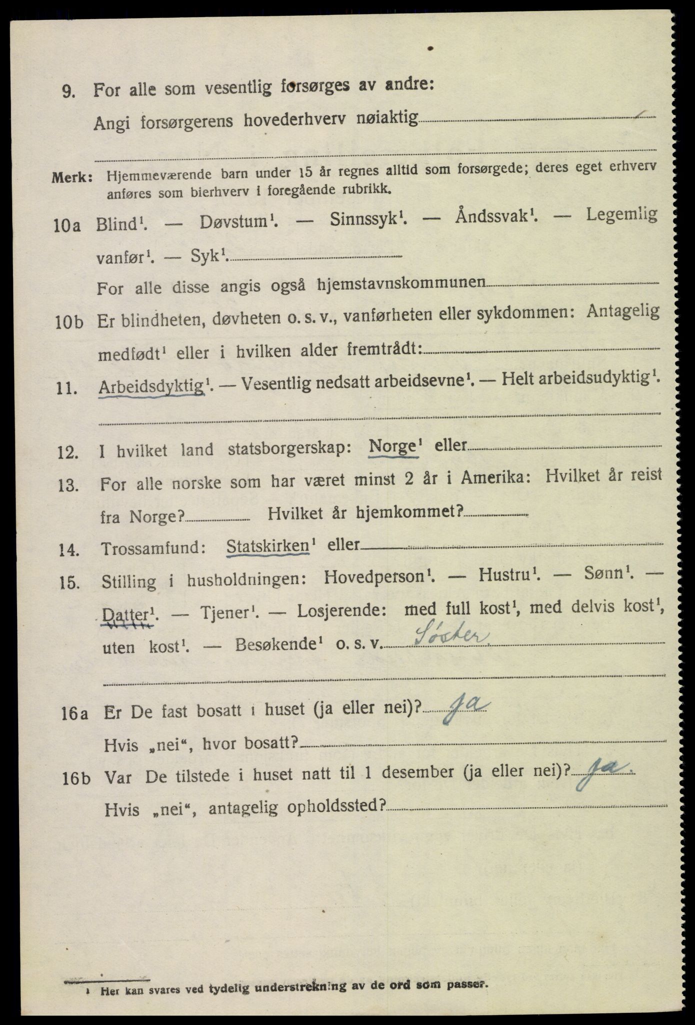 SAK, 1920 census for Bygland, 1920, p. 3092