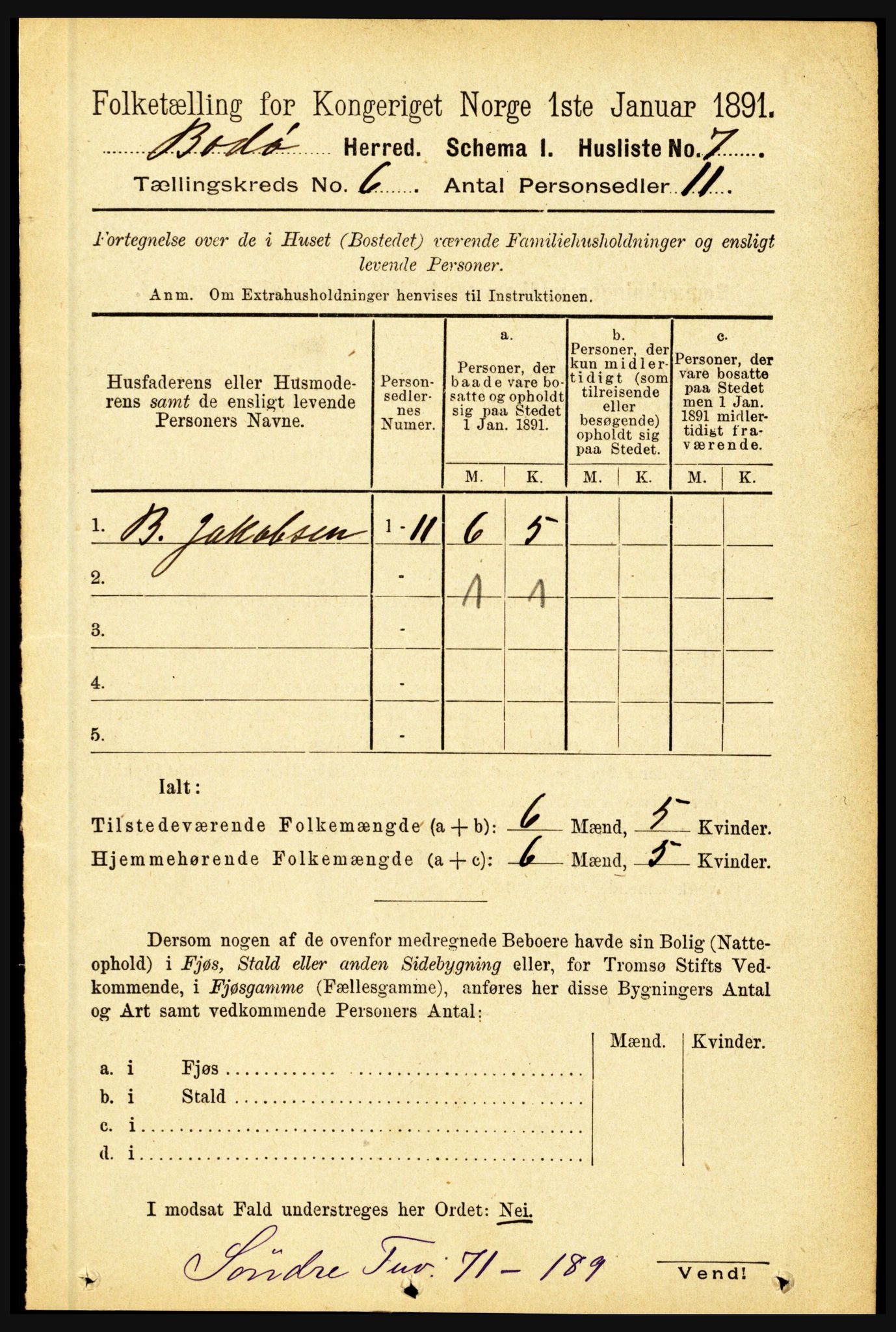 RA, 1891 census for 1843 Bodø, 1891, p. 3836