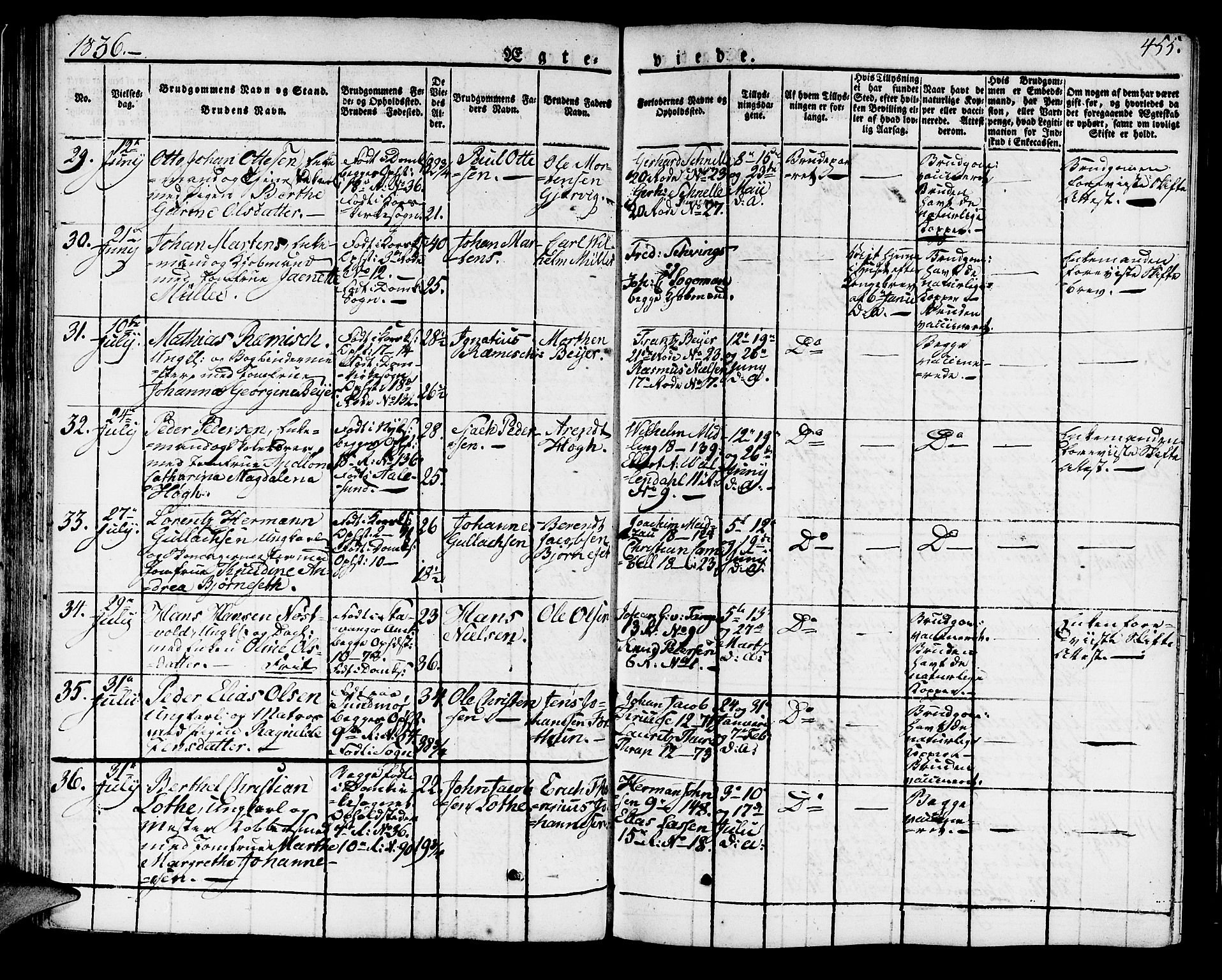 Domkirken sokneprestembete, SAB/A-74801/H/Haa/L0012: Parish register (official) no. A 12, 1821-1840, p. 455