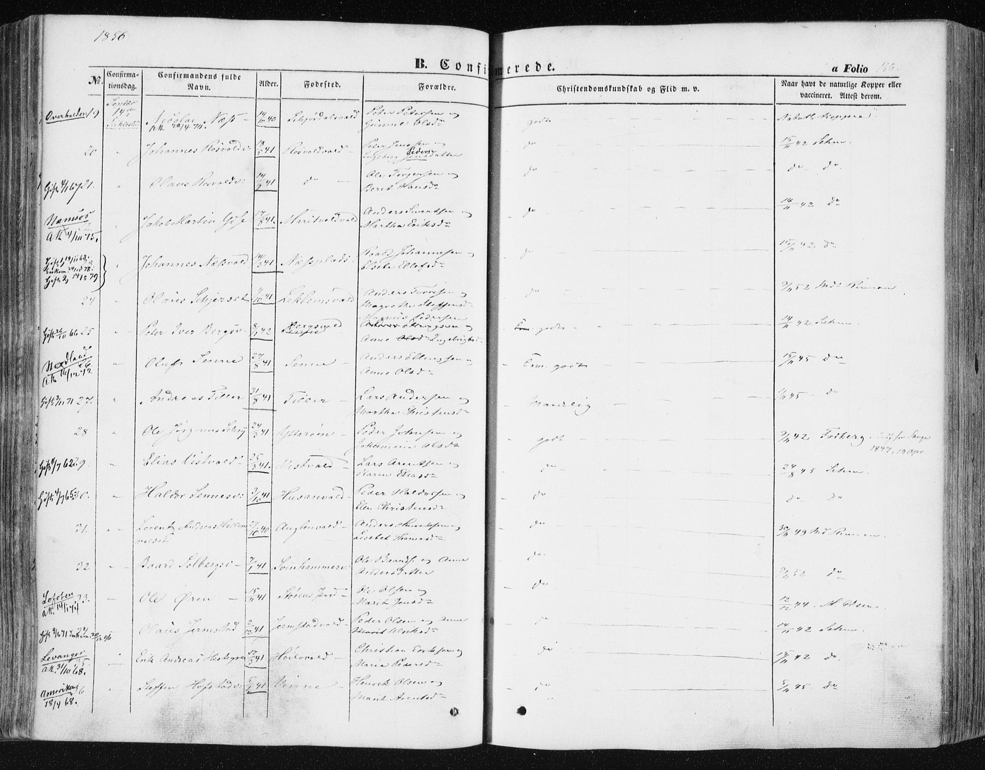 Ministerialprotokoller, klokkerbøker og fødselsregistre - Nord-Trøndelag, SAT/A-1458/723/L0240: Parish register (official) no. 723A09, 1852-1860, p. 166