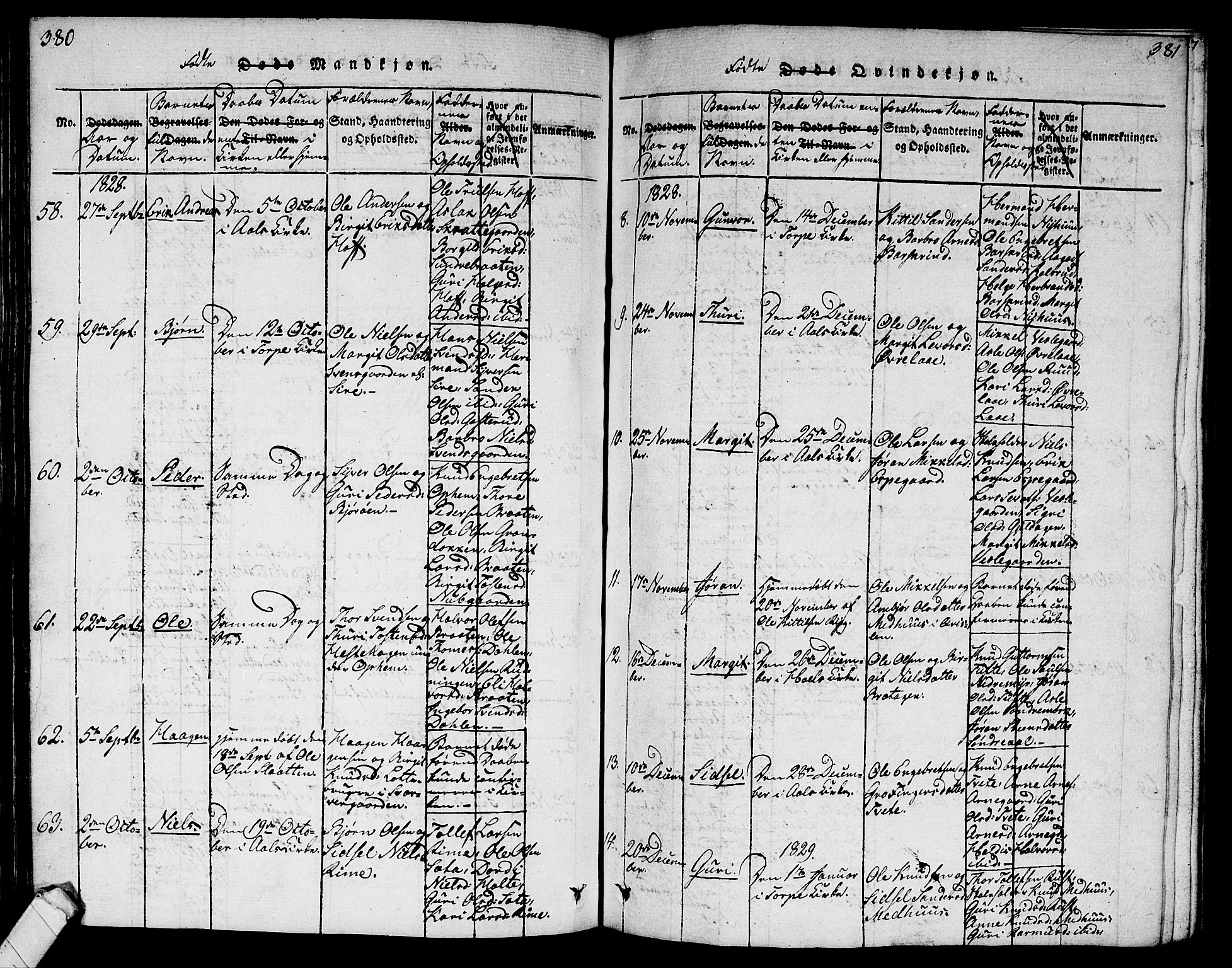 Ål kirkebøker, SAKO/A-249/G/Ga/L0001: Parish register (copy) no. 1, 1815-1829, p. 380-381