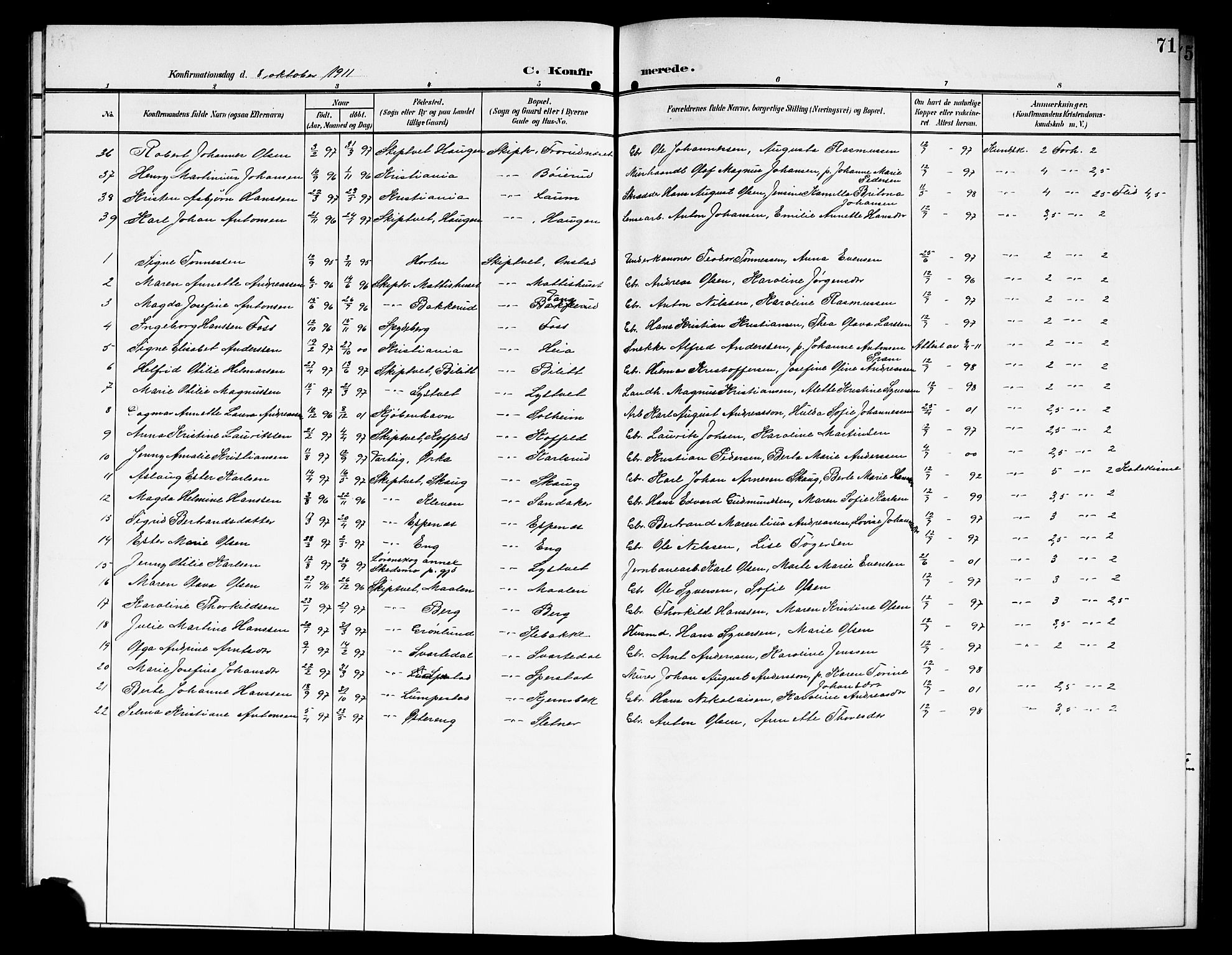 Skiptvet prestekontor Kirkebøker, SAO/A-20009/G/Ga/L0002: Parish register (copy) no. 2, 1905-1915, p. 71