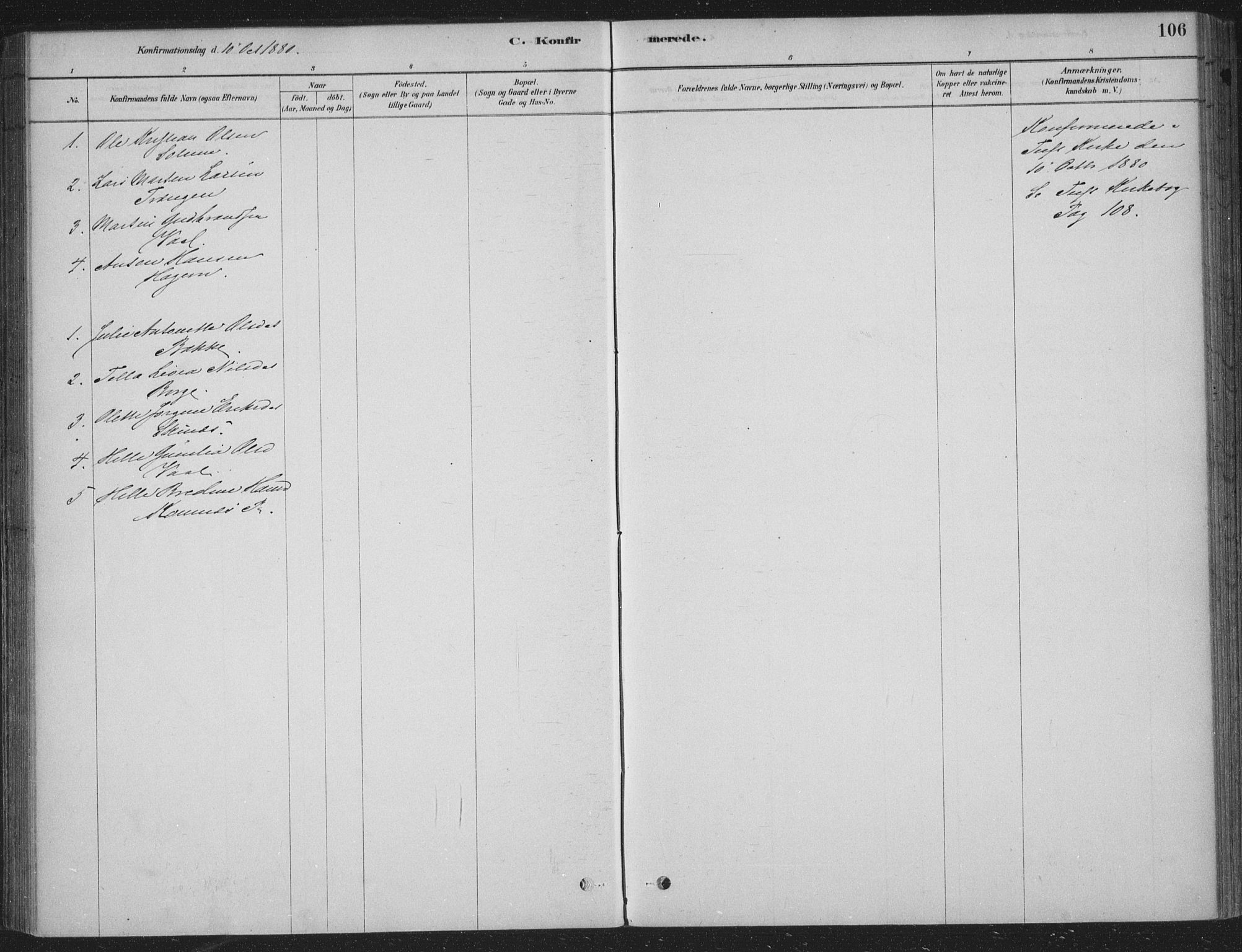 Sandsvær kirkebøker, AV/SAKO-A-244/F/Fe/L0001: Parish register (official) no. V 1, 1878-1936, p. 106