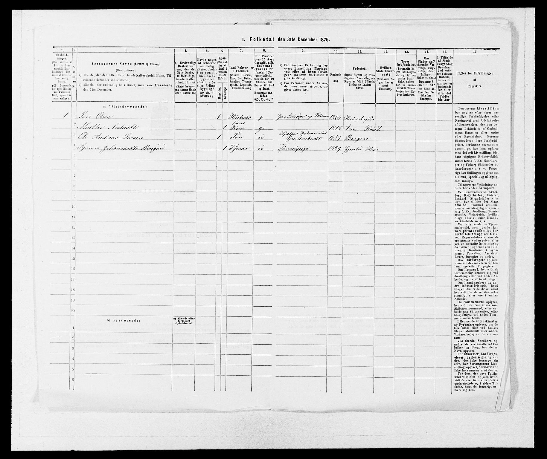 SAB, 1875 census for 1250P Haus, 1875, p. 191