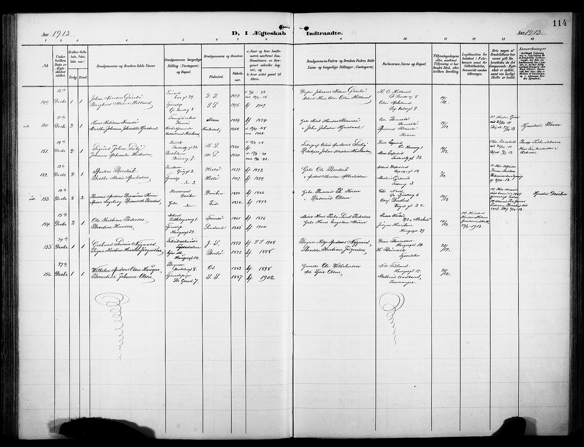 Sandviken Sokneprestembete, AV/SAB-A-77601/H/Hb/L0014: Parish register (copy) no. D 1, 1902-1929, p. 114