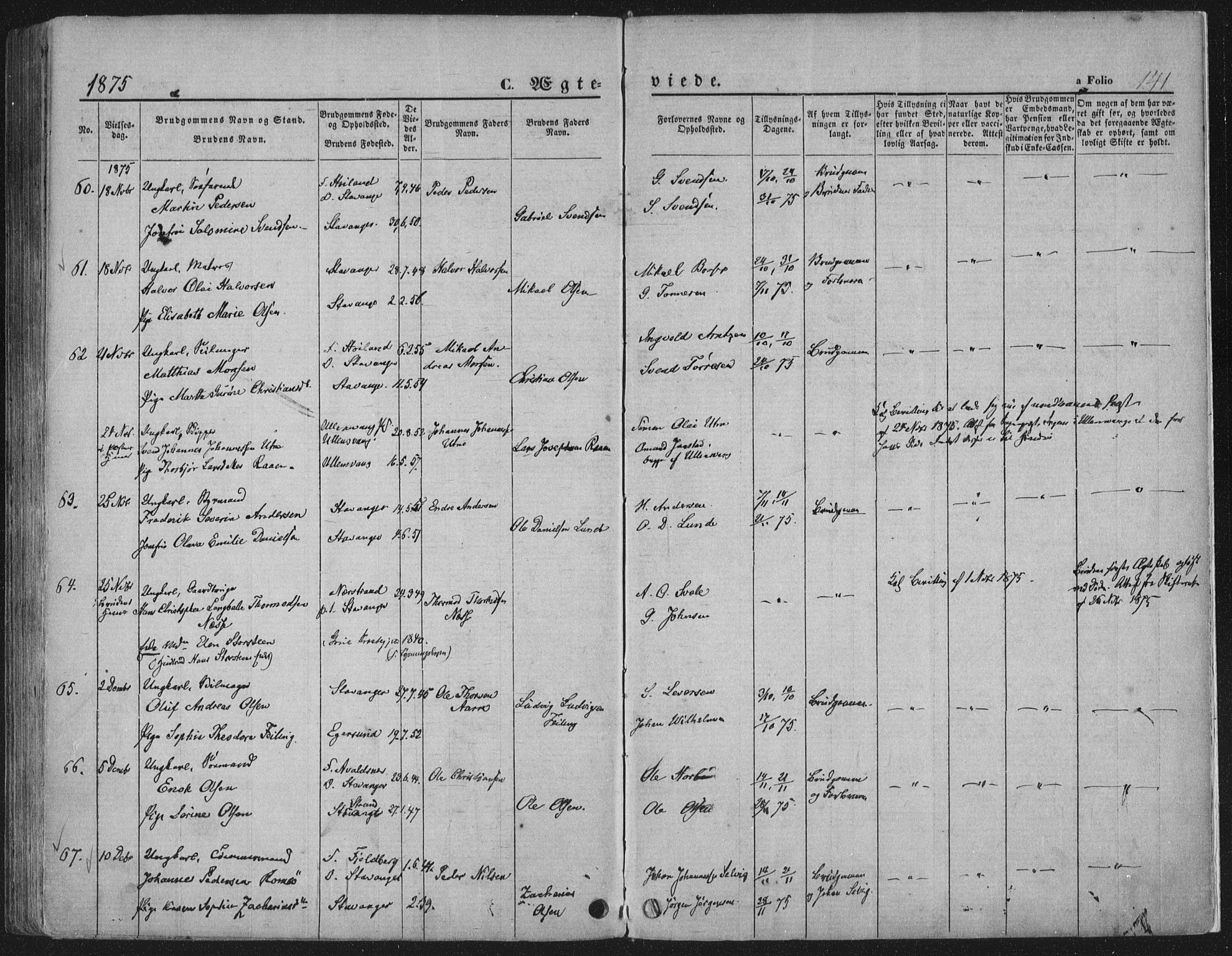 Domkirken sokneprestkontor, AV/SAST-A-101812/001/30/30BA/L0019: Parish register (official) no. A 18, 1857-1877, p. 141