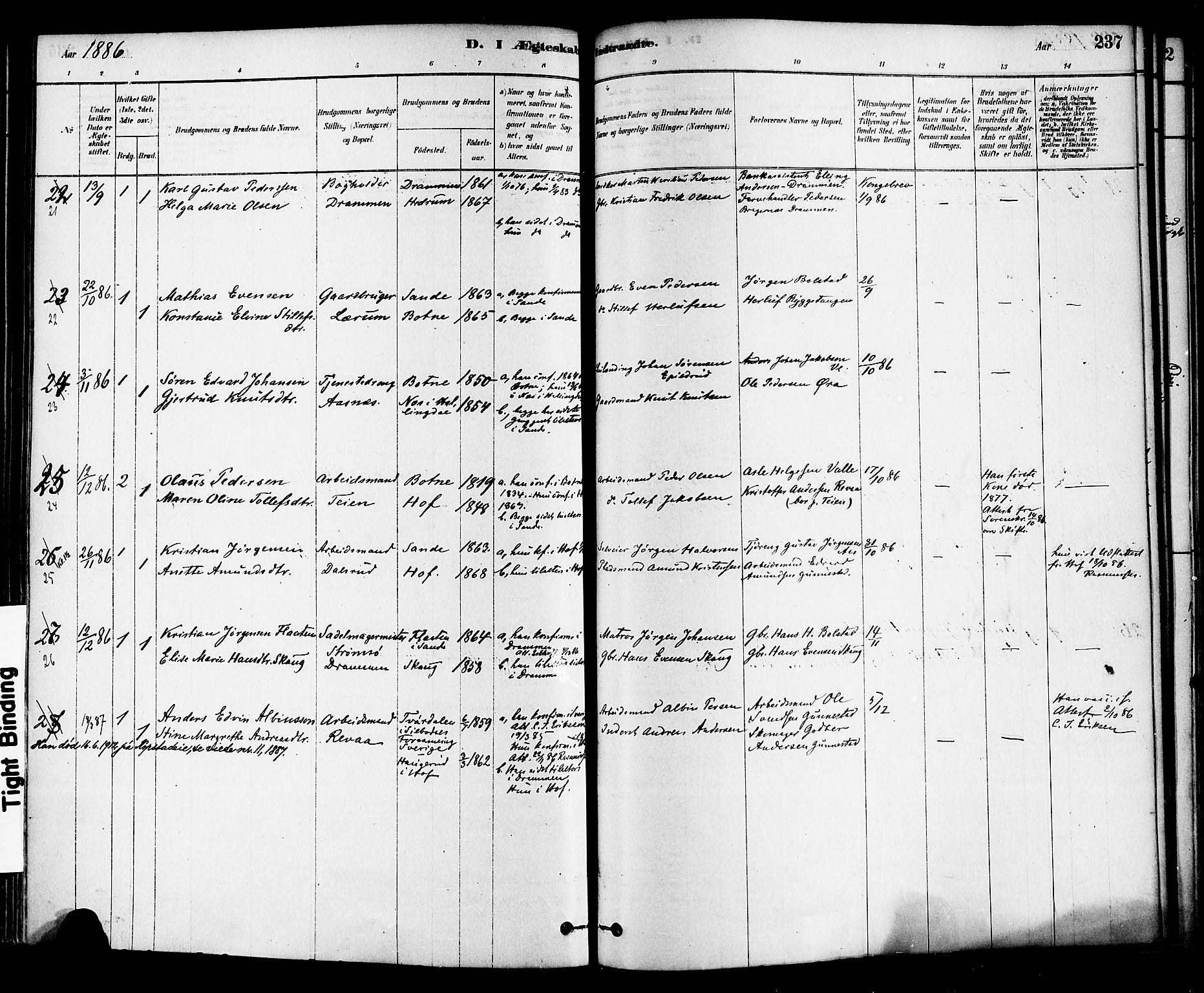 Sande Kirkebøker, AV/SAKO-A-53/F/Fa/L0006: Parish register (official) no. 6, 1878-1888, p. 237