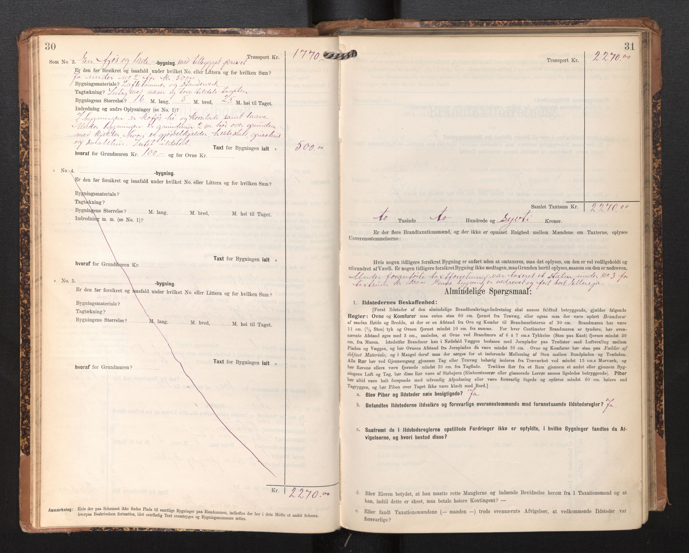 Lensmannen i Leikanger, AV/SAB-A-29201/0012/L0005: Branntakstprotokoll, skjematakst, 1907-1917, p. 30-31