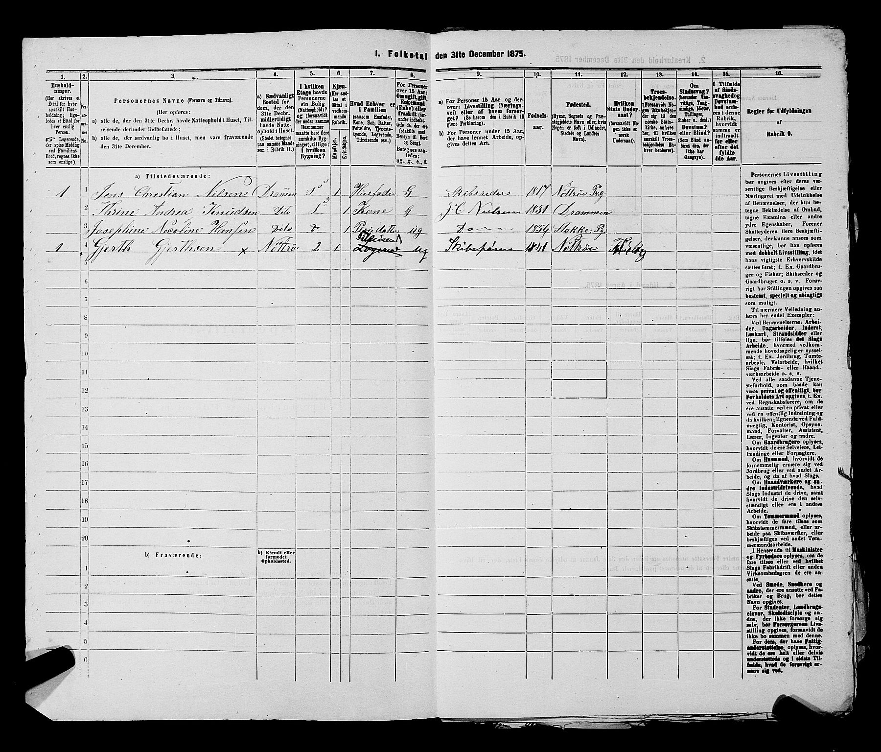 SAKO, 1875 census for 0602 Drammen, 1875, p. 3676