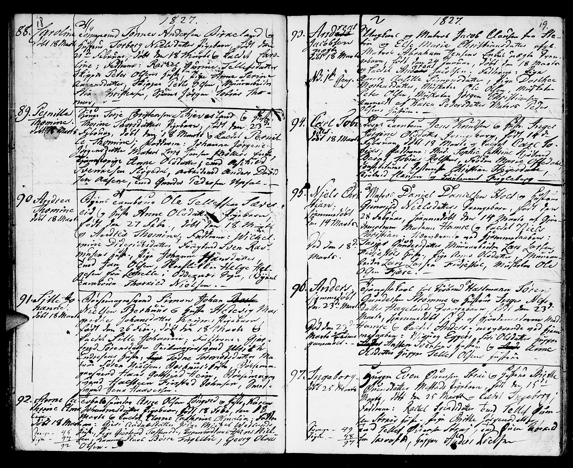Kristiansand domprosti, AV/SAK-1112-0006/F/Fb/L0004: Parish register (copy) no. B 4, 1826-1827, p. 18-19